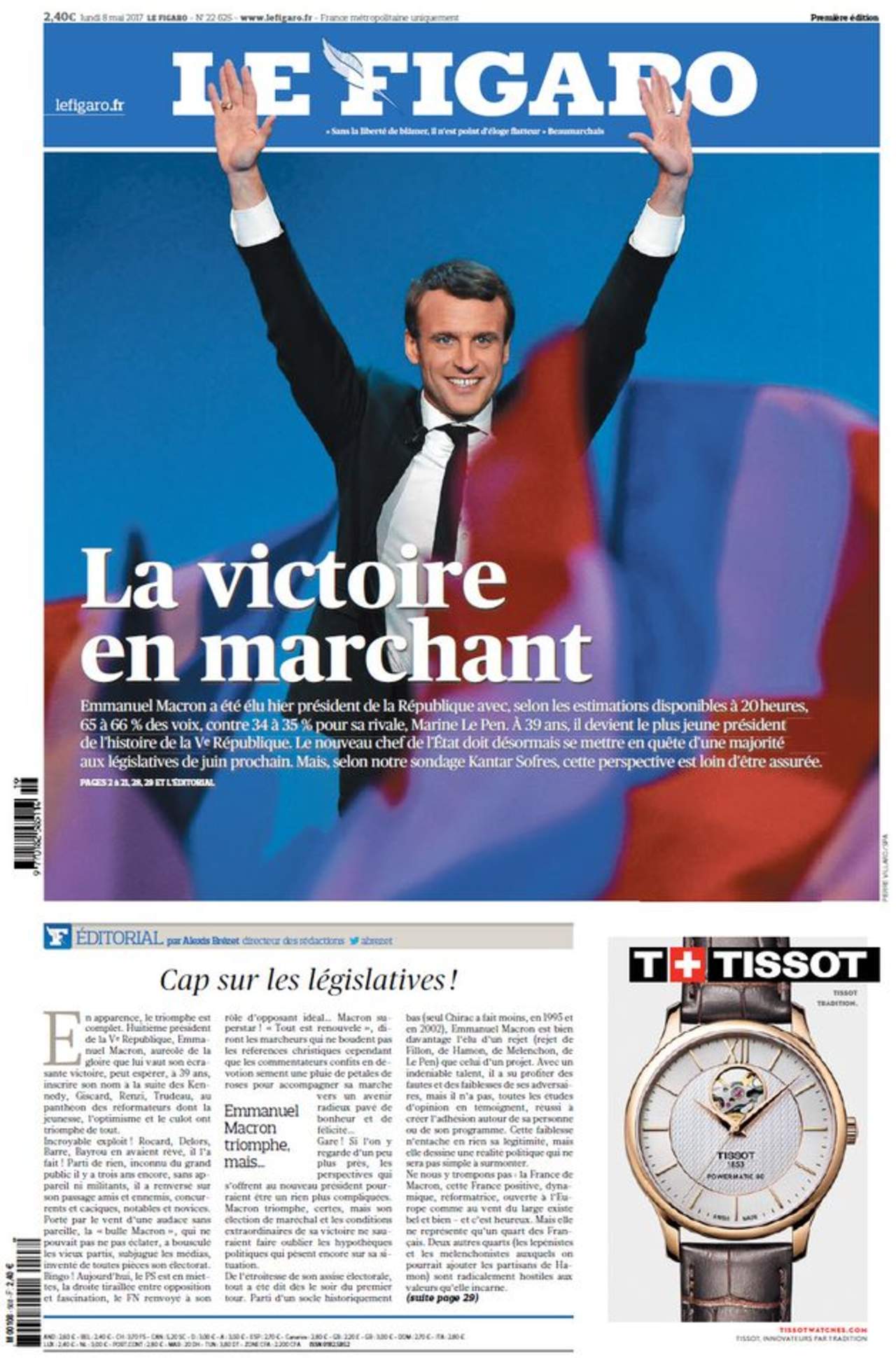Reacciones. Los diarios de Francia en sus portadas hicieron eco del triunfo de Macron y del intento de Le Pen.