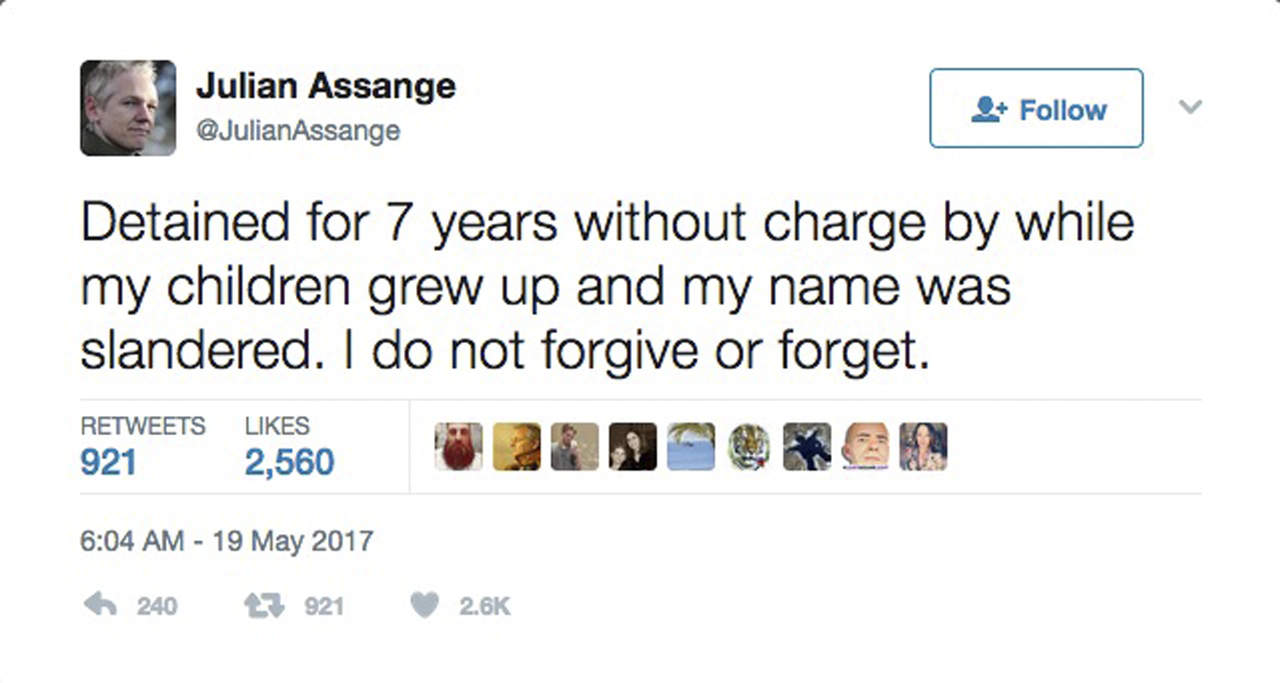 'No perdono ni olvido', dice Julian Assange