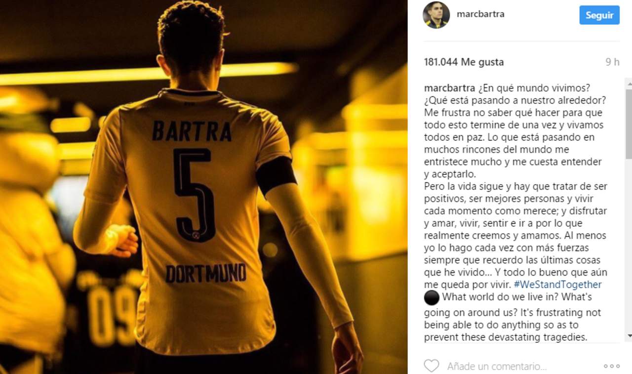 Bartra fue víctima de un atentado el pasado 12 de abril junto con su equipo, el Borussia Dortmund.