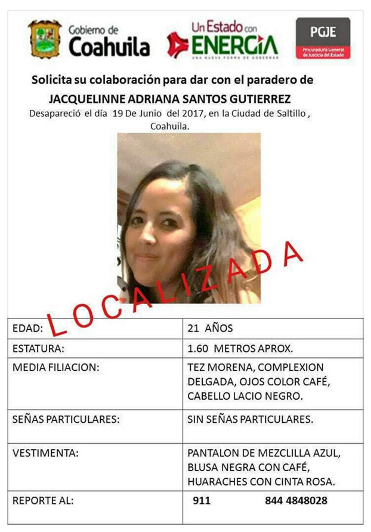 Se trata de Jacqueline Adriana Santos Gutiérrez, de 21 años de edad. La joven es estudiante de la carrera de sistemas de la UA de C. (ESPECIAL)