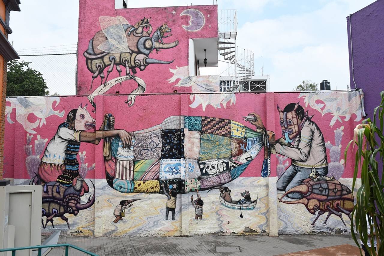 Obra. Con el graffiti-mural Tejedores de sueños, del artista Saner, se busca celebrar los 35 años. (CORTESÍA)
