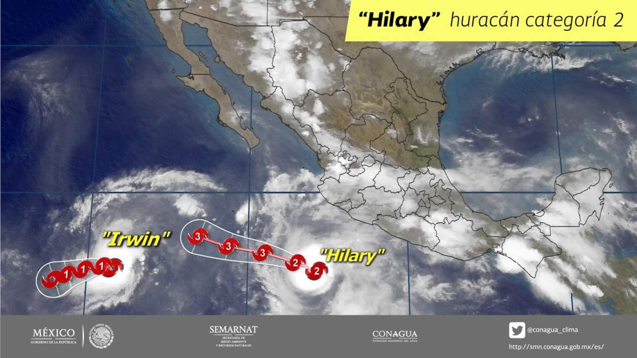 'Hilary' aumenta gradualmente su fuerza y mantiene su desplazamiento hacia el oeste-noroeste, por lo que se prevén lluvias en gran parte del país. (ESPECIAL) 