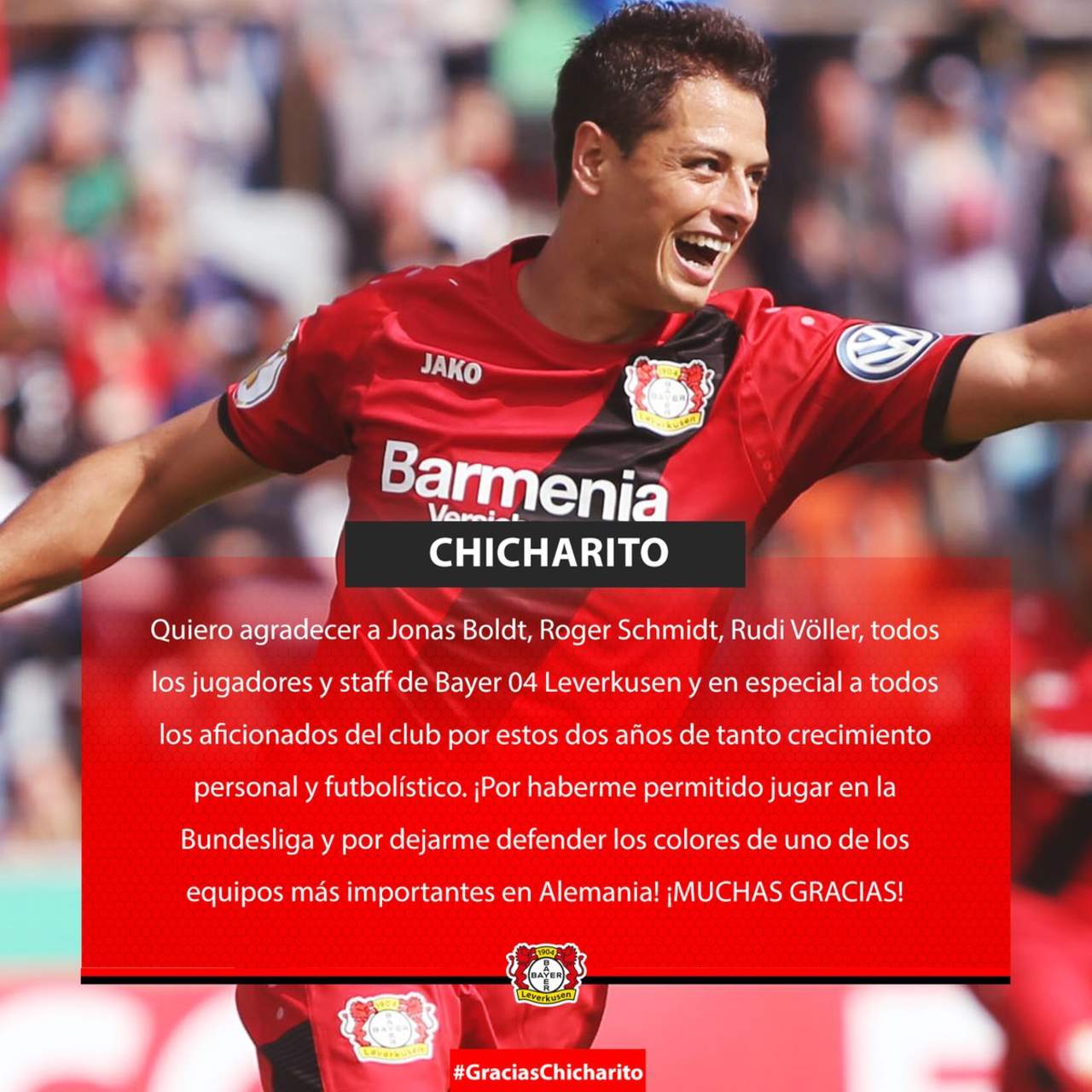 El Bayer Leverkusen retomó lo escrito por Hernández y agradeció al atacante mexicano por los dos años que defendió su playera.