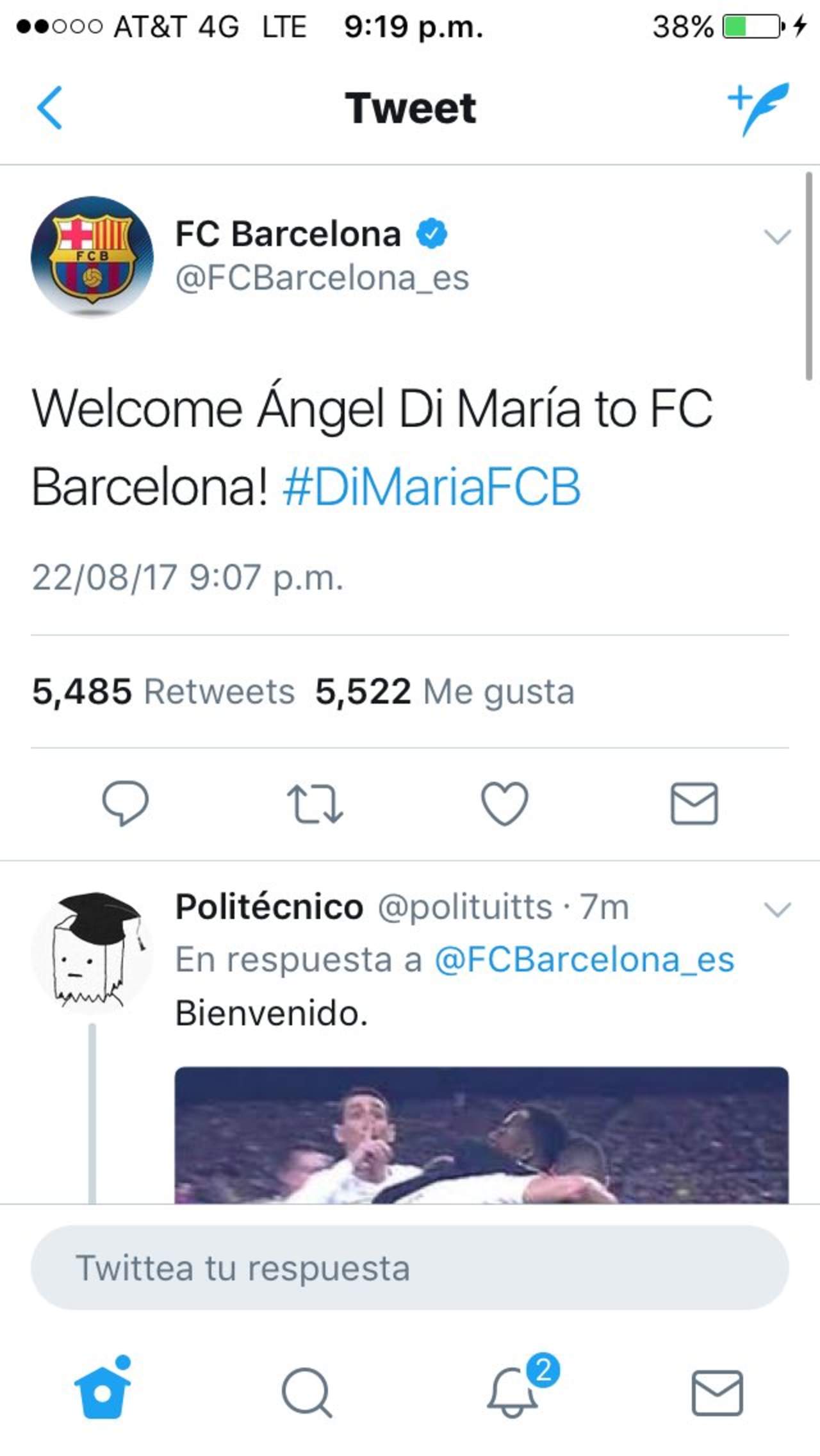 Hackean Twitter del Barça y fichan a Di María