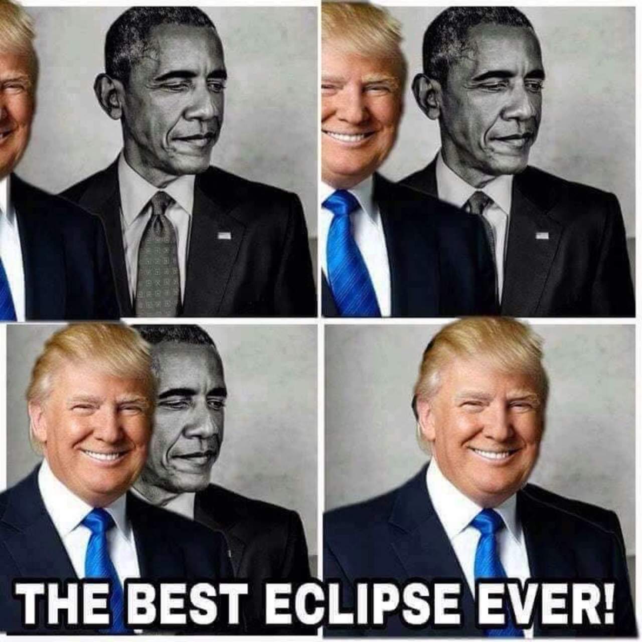 Trump compartió el montaje después de observar el pasado lunes el eclipse solar total, que cruzó el país de costa a costa, desde uno de los balcones de la Casa Blanca, y que admiró por unos segundos sin gafas protectoras, lo que le valió críticas. (TWITTER)