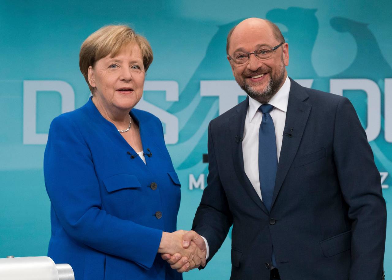 Vence. Las encuestas tras el único cara a cara entreAngela Merkel y Martin Schulz, dan por ganadora a la líder conservadora. (EFE)
