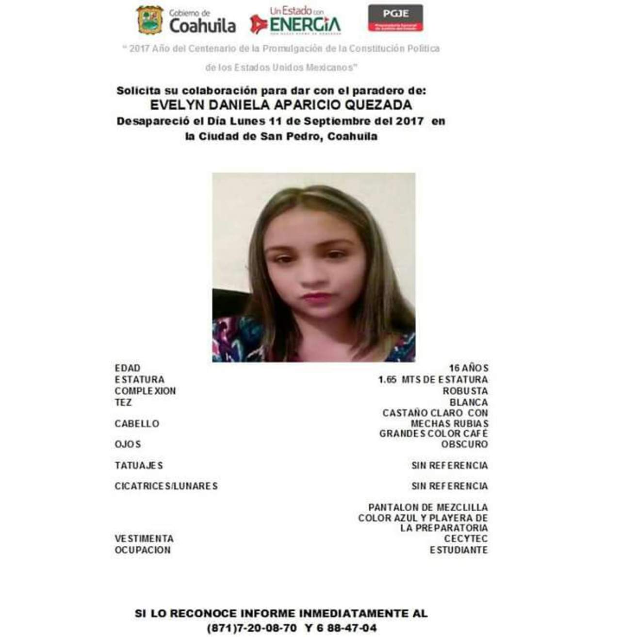 Piden ayuda para localizar a jovencita desaparecida en San Pedro