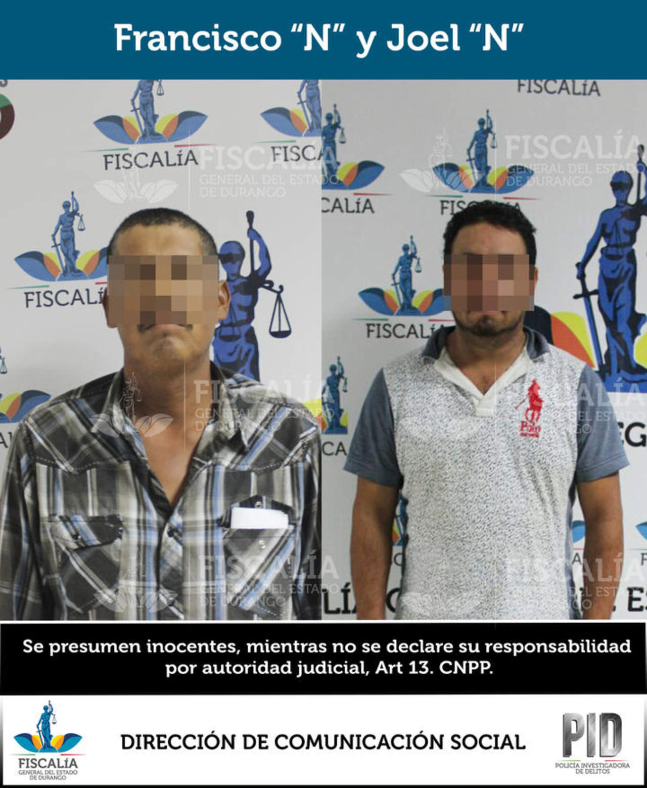 Mediante una orden de aprehensión, elementos de la Policía Investigadora de Delitos lograron la detención de los presuntos homicidas en calles del municipio de Lerdo. (ESPECIAL)

