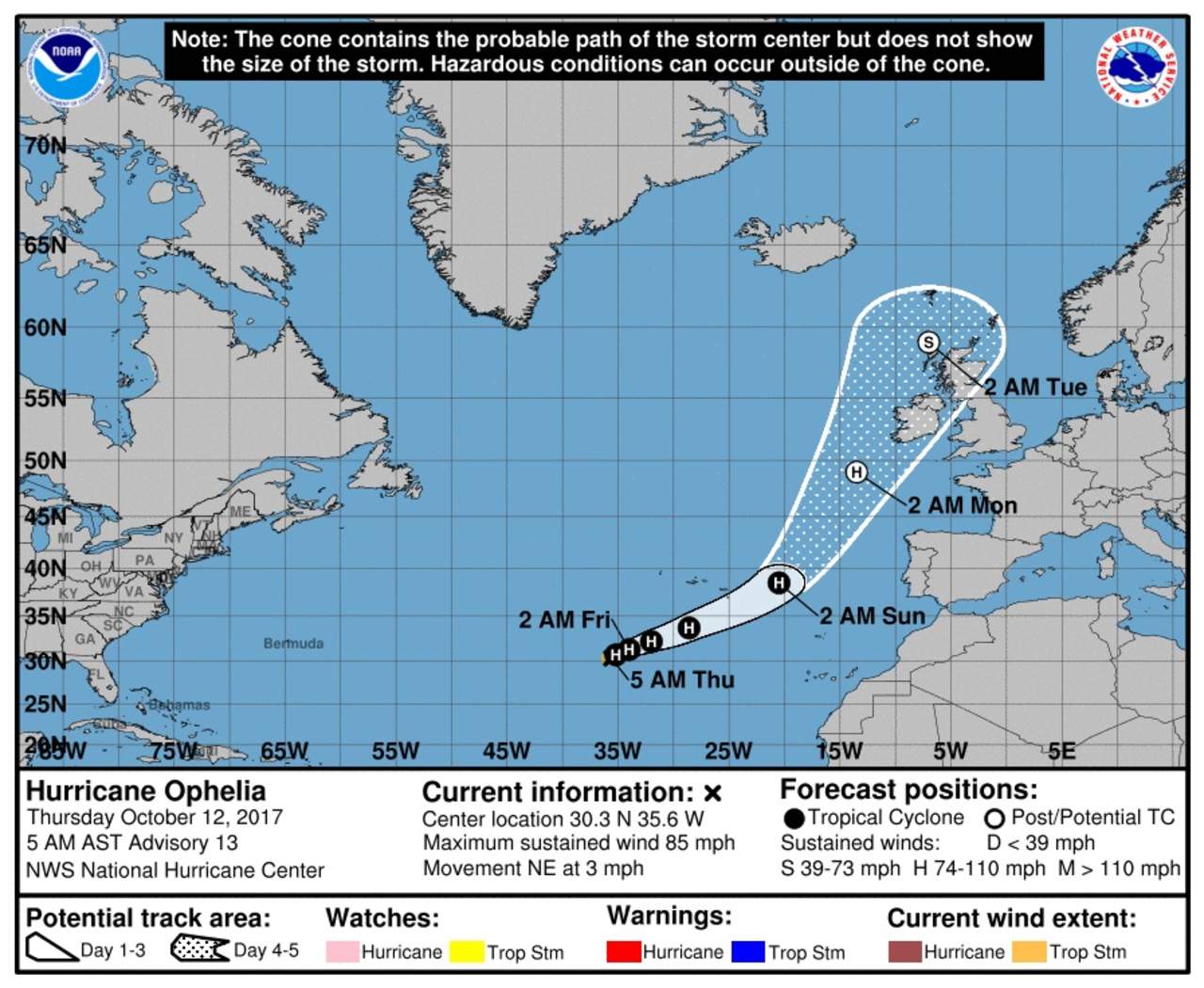 'Ofelia' se convirtió este miércoles en la décima tormenta tropical de la temporada en la cuenca atlántica que, de manera consecutiva, se fortalece a huracán, un registro histórico que no se repetía desde hace más de un siglo. (EFE)