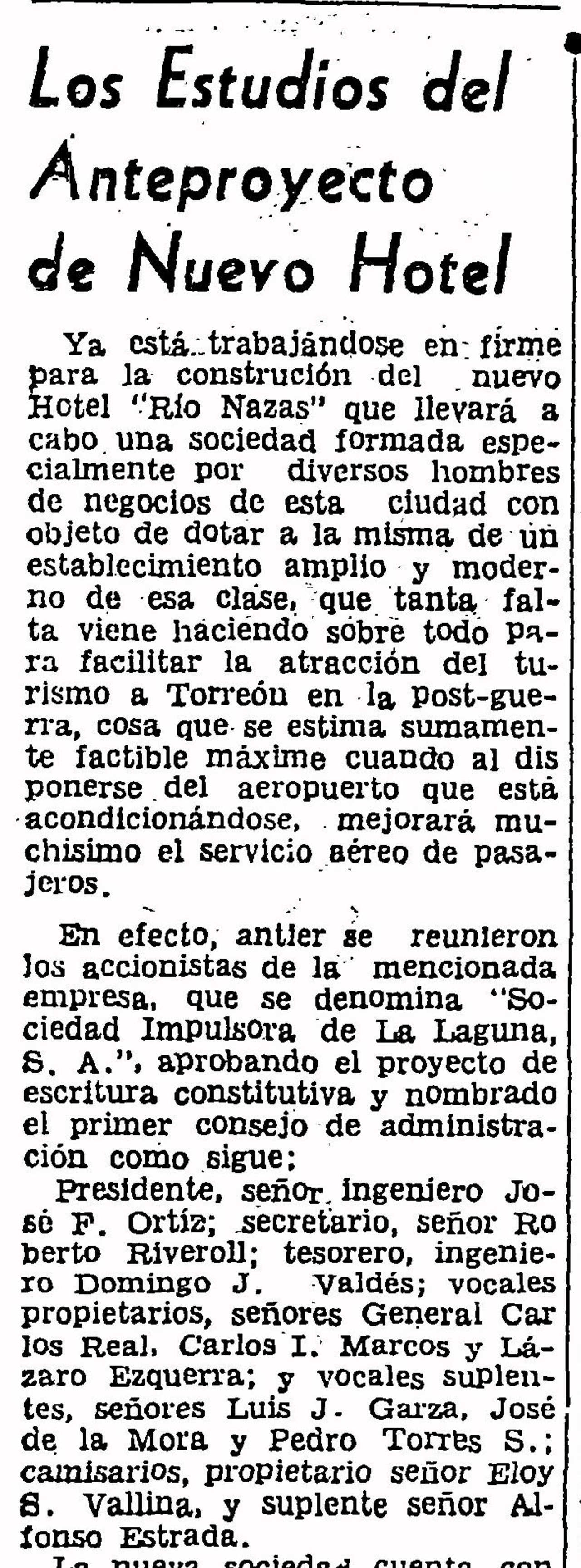 EST, Noticia sobre el nuevo hotel, 22 de
abril de 1945, p. 7