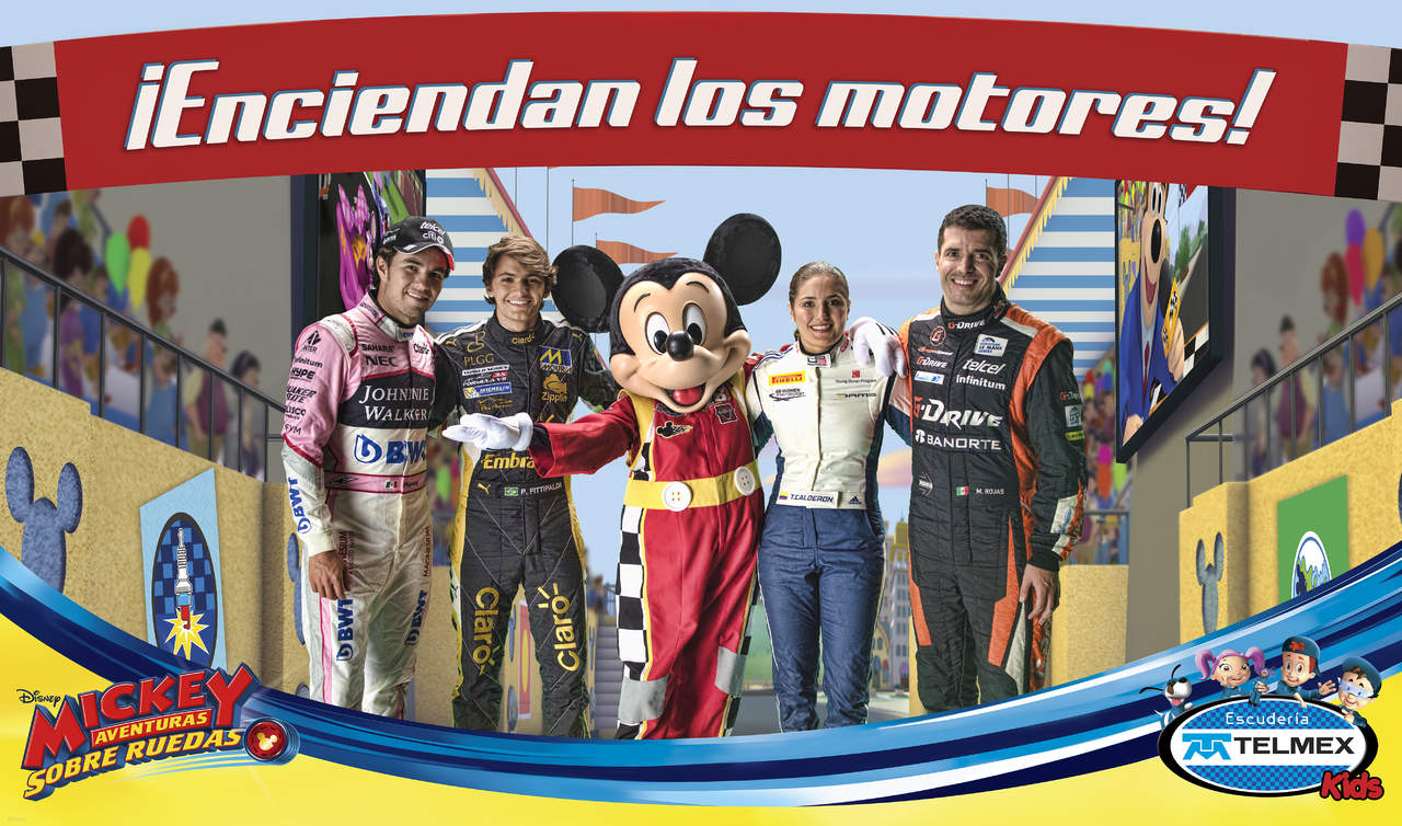 Mickey Mouse, en compañía de los reconocidos pilotos que forman parte de Escudería Telmex, quien celebra su 15 aniversario, serán los encargados de concientizar a los pequeños y a sus papás, acerca de la importancia de seguir las indicaciones viales. (ESPECIAL)
