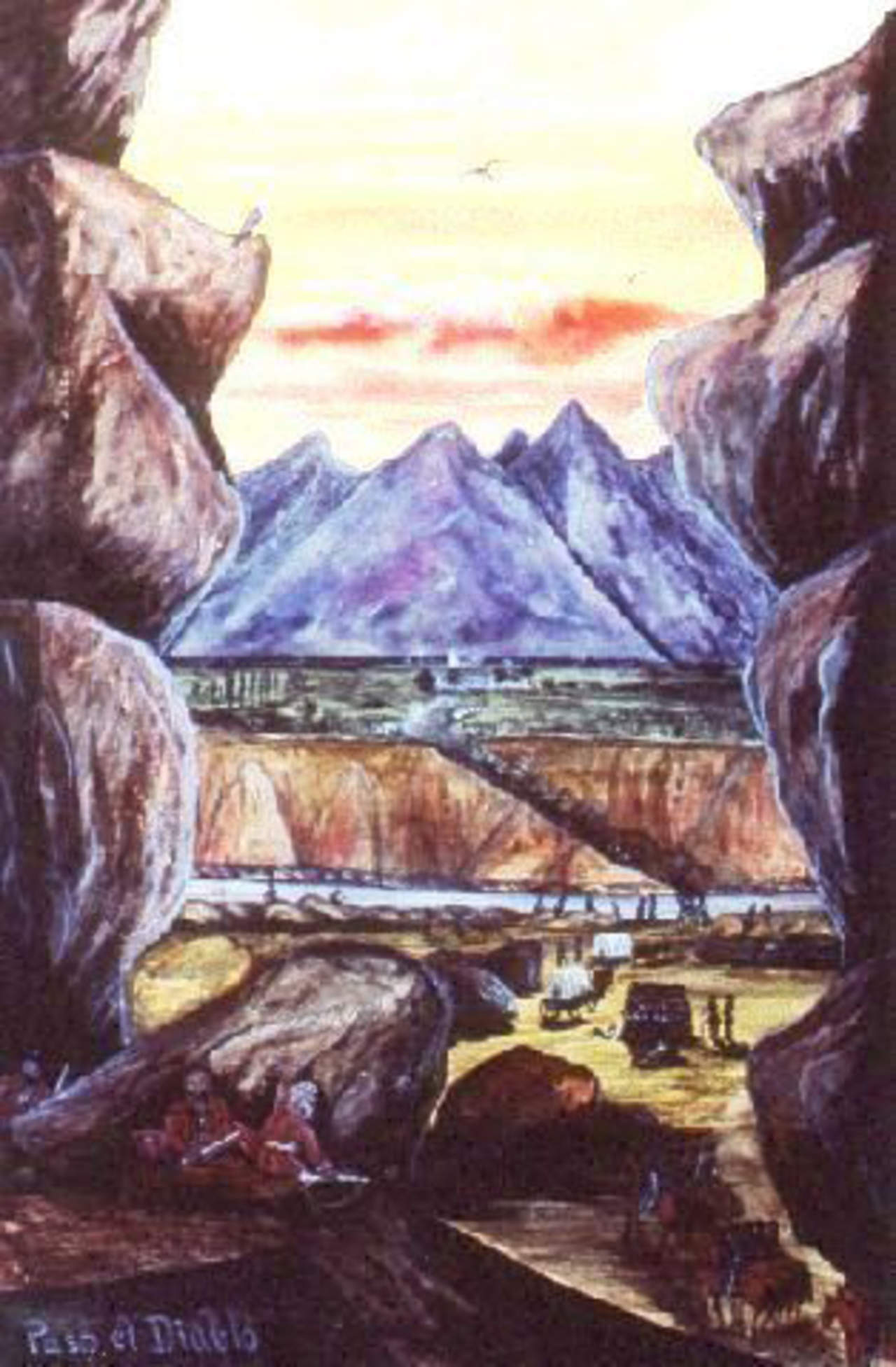 El Paso de Infiernillo (entre Patagalana y Castañuela). Creación de S. Chamberlain, miliciano del ejército de J.E.Wool, a su paso por dicho sitio en diciembre de 1846.