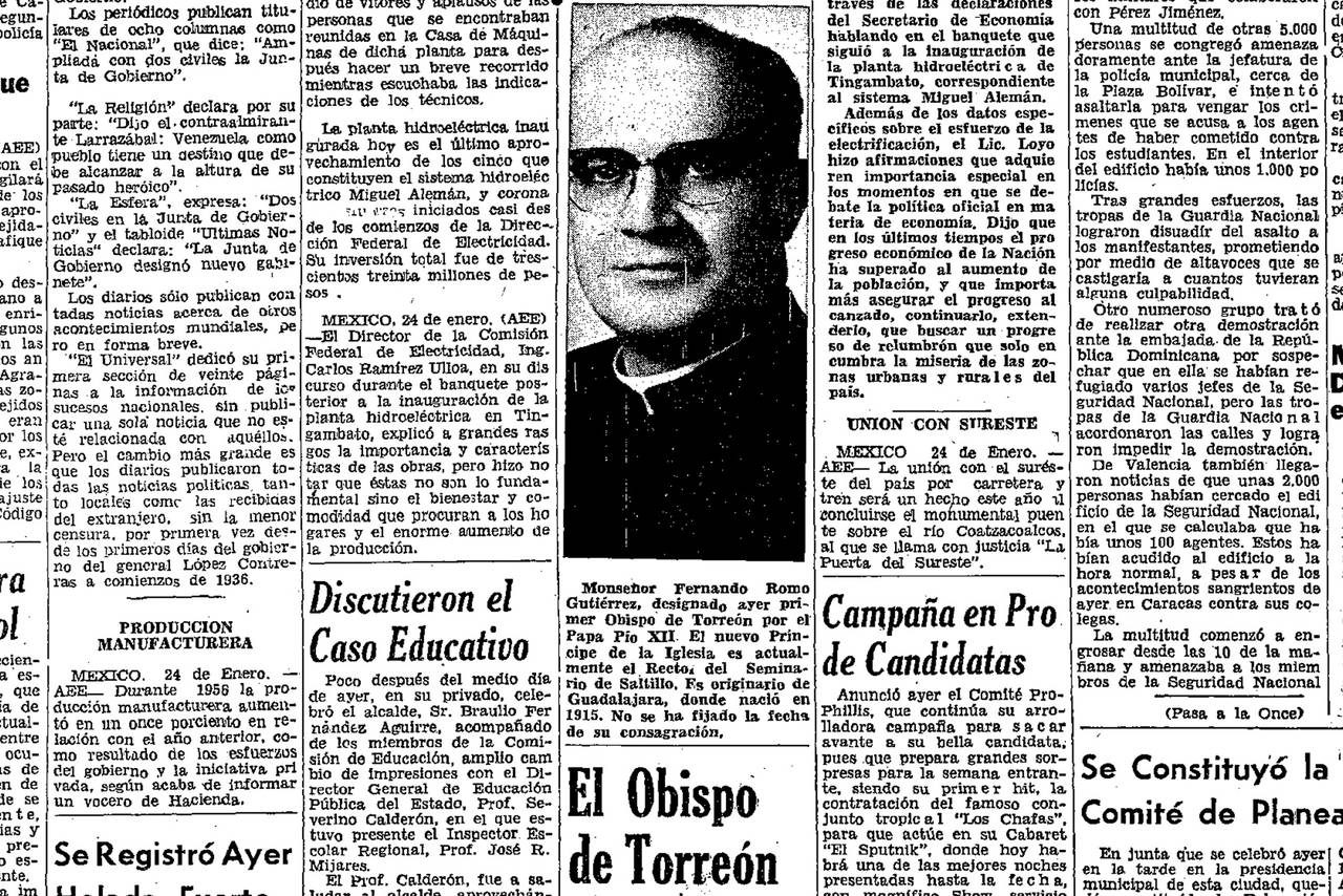 Inicio. El 24 de enero de 1958, el Papa Pío XII designó a don Fernando Romo como primer obispo de Torreón. (EL SIGLO DE TORREÓN)