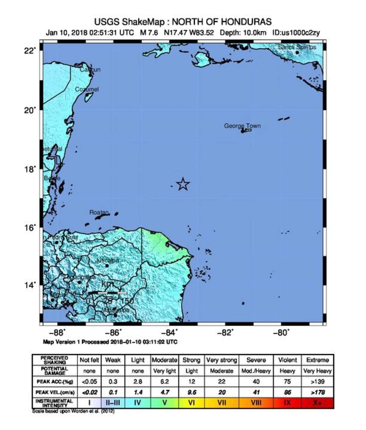 De acuerdo con el Servicio Sismológico Nacional (SSN), el epicentro del temblor de 7.8 grados se ubica a 36 kilómetros al noreste de las Islas del Cisne, en Honduras, en los límites de las placas Caribe y Norteamérica. (EFE)