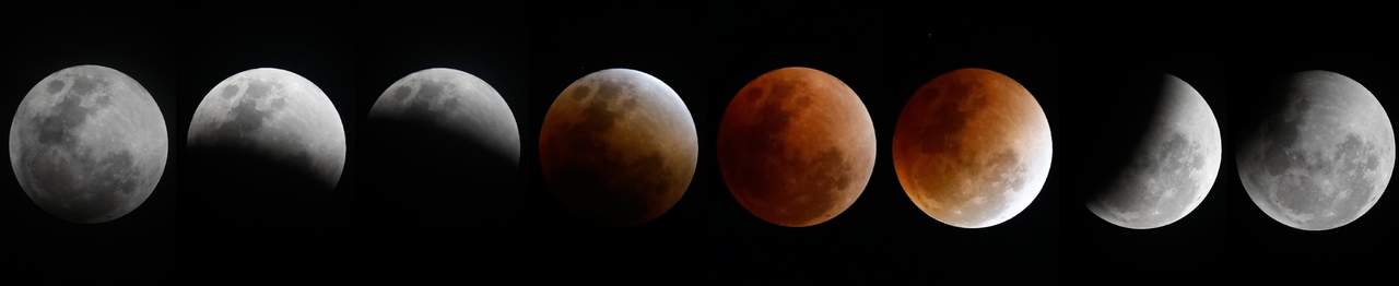 Majestuosa. Estas son las distintas fases lunares durante el eclipse lunar que se pudo observar en el cielo de Manila, Filipinas.Millones de personas observaron el fenómeno alrededor del mundo. (AGENCIAS)