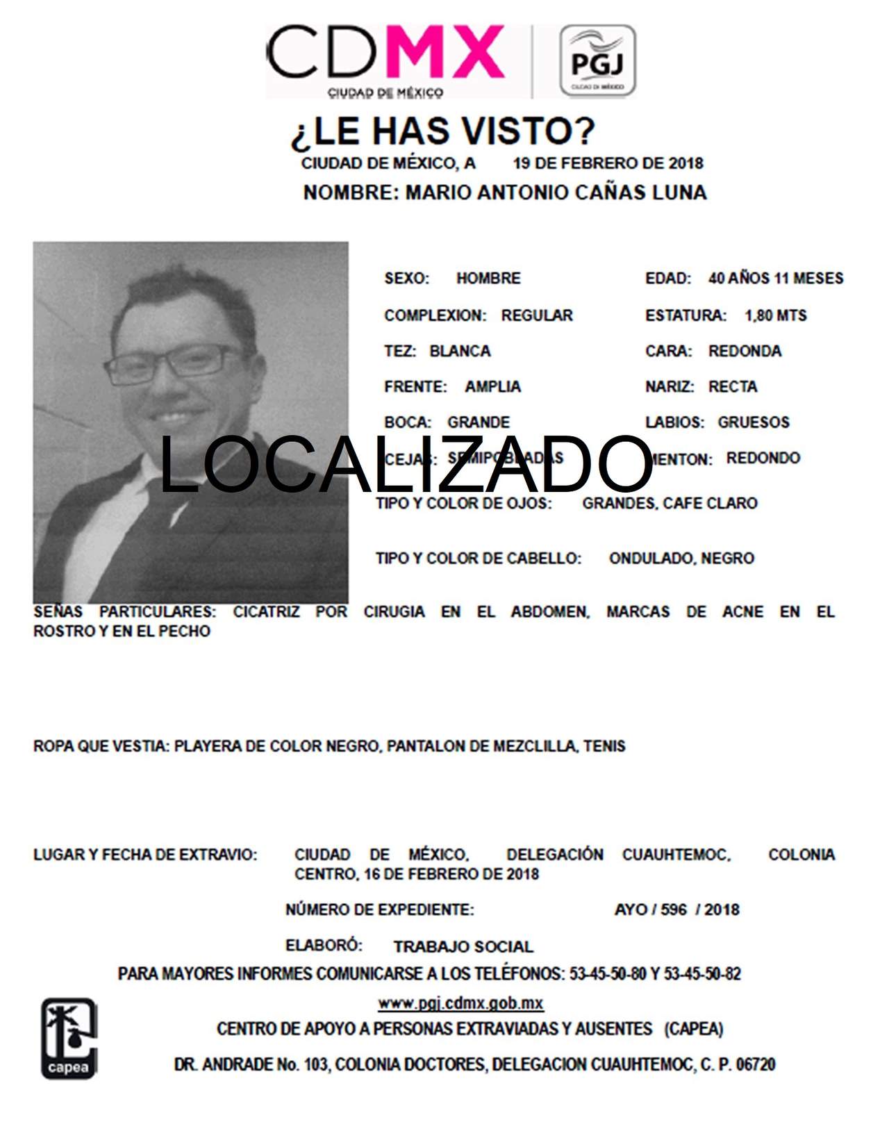 La Procuraduría General de Justicia capitalina informó que durante la madrugada de este martes fue localizado al periodista Mario Antonio Cañas Luna, quien desapareció el pasado 16 de febrero. (TWITTER)