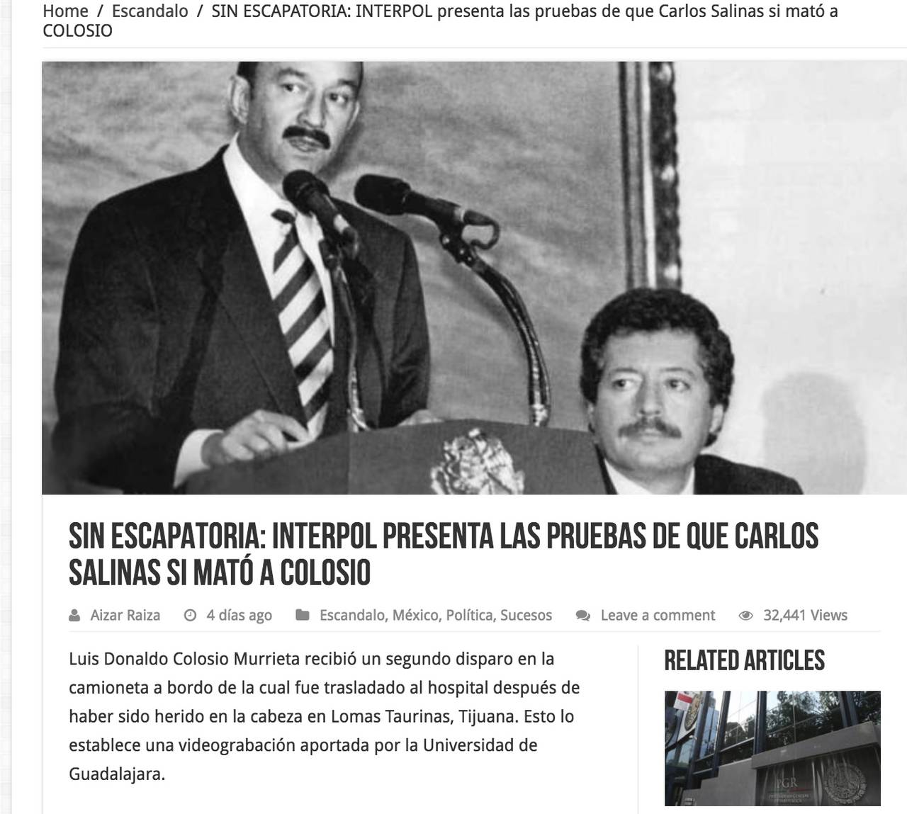 Dicen que Interpol tiene pruebas de que Salinas mató a Colosio, pero es falso