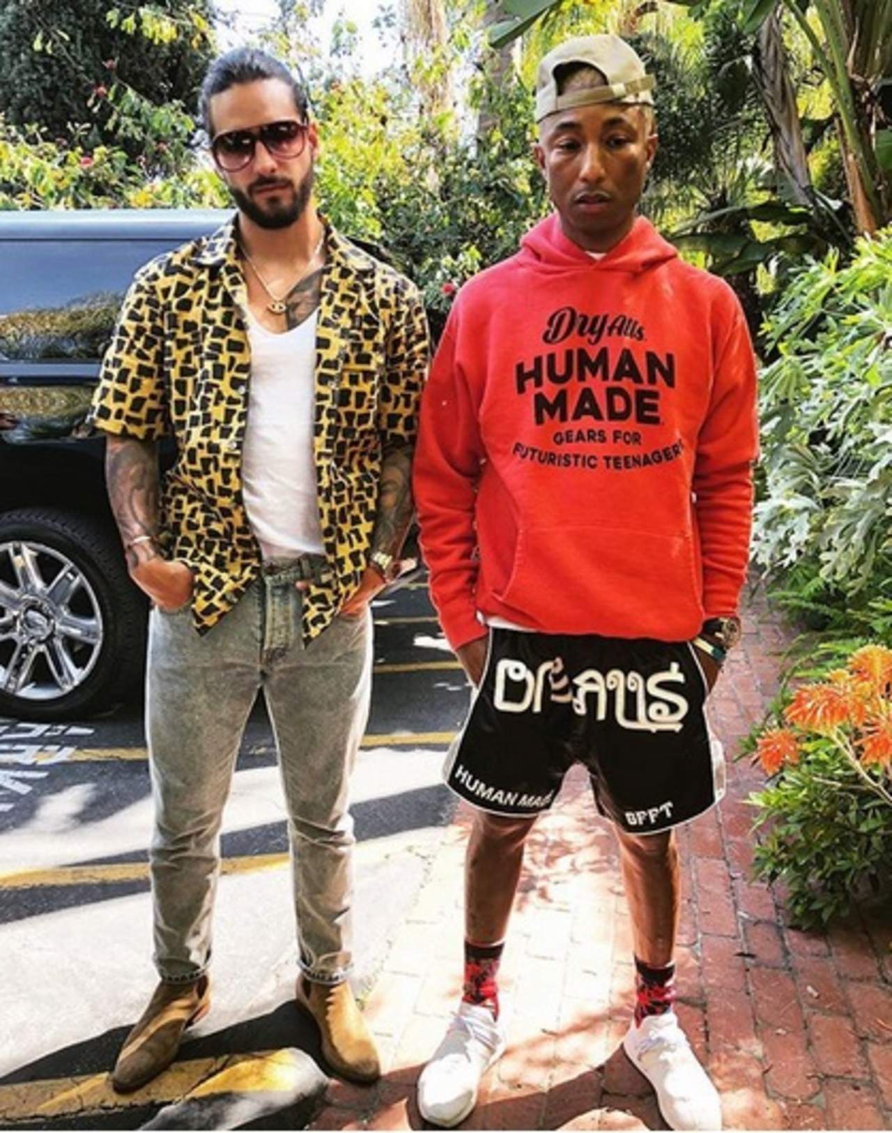 Maluma compartió en Instagram un video junto al rapero Pharrell Williams. (ESPECIAL)