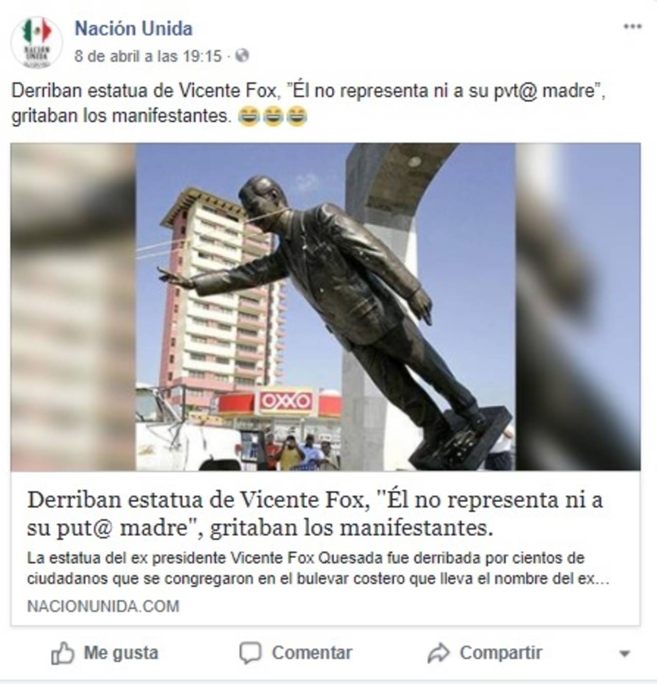 Aclaración. Sí se derribó una estatua del expresidente Vicente Fox, pero  ocurrió en octubre de 2007.