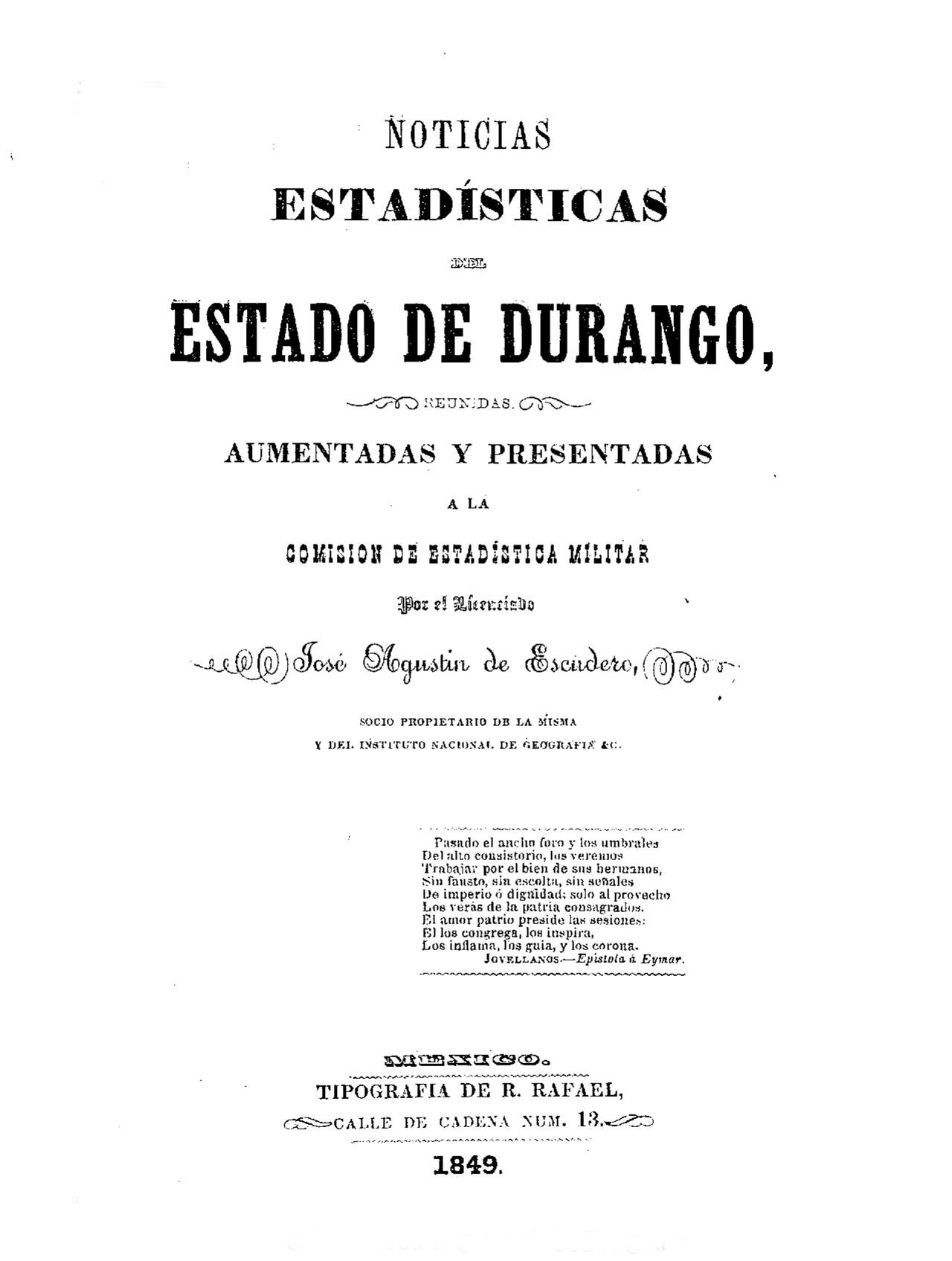 Noticias estadísticas del Estado de Durango.