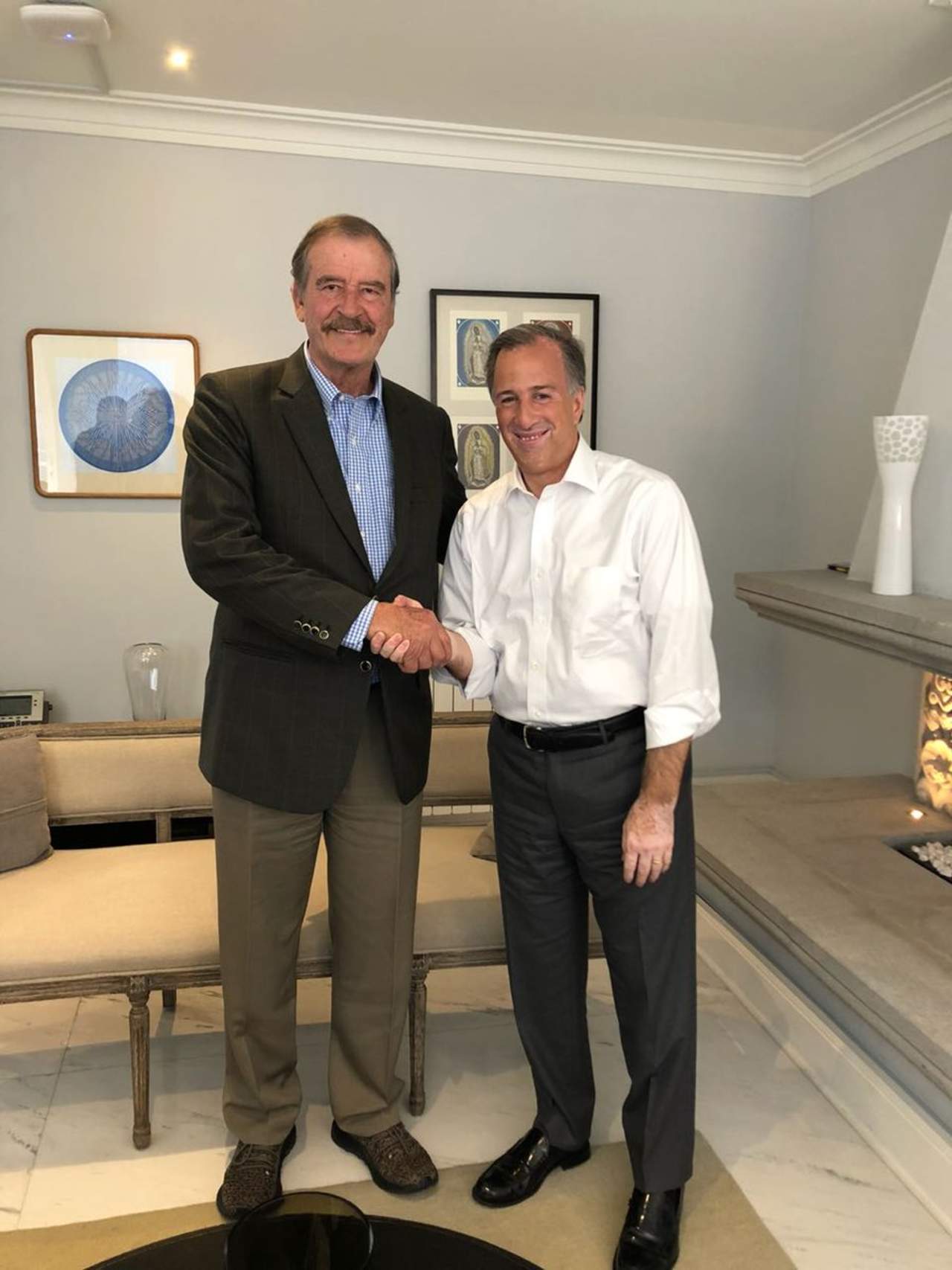 El candidato de la coalición Todos por México, José Antonio Meade, sostuvo un encuentro con el expresidente Vicente Fox Quesada, quien le manifestó su apoyo. (TWITTER)