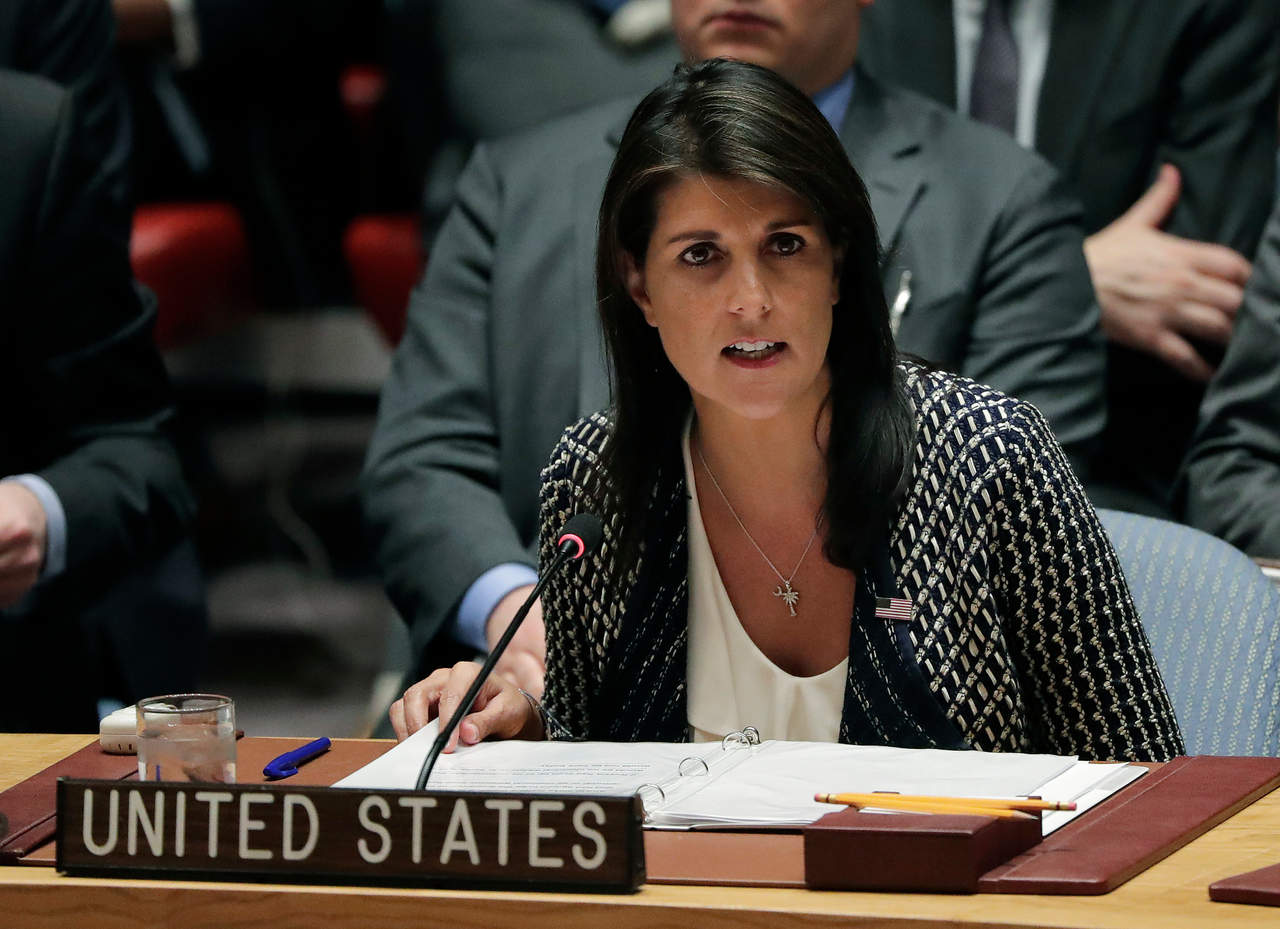 'Permitir a Hamás continuar con sus actos terroristas y esperar que Israel no haga nada cuando es atacado es el culmen de la hipocresía', dijo la embajadora estadounidense ante Naciones Unidas, Nikki Haley. (ARCHIVO)