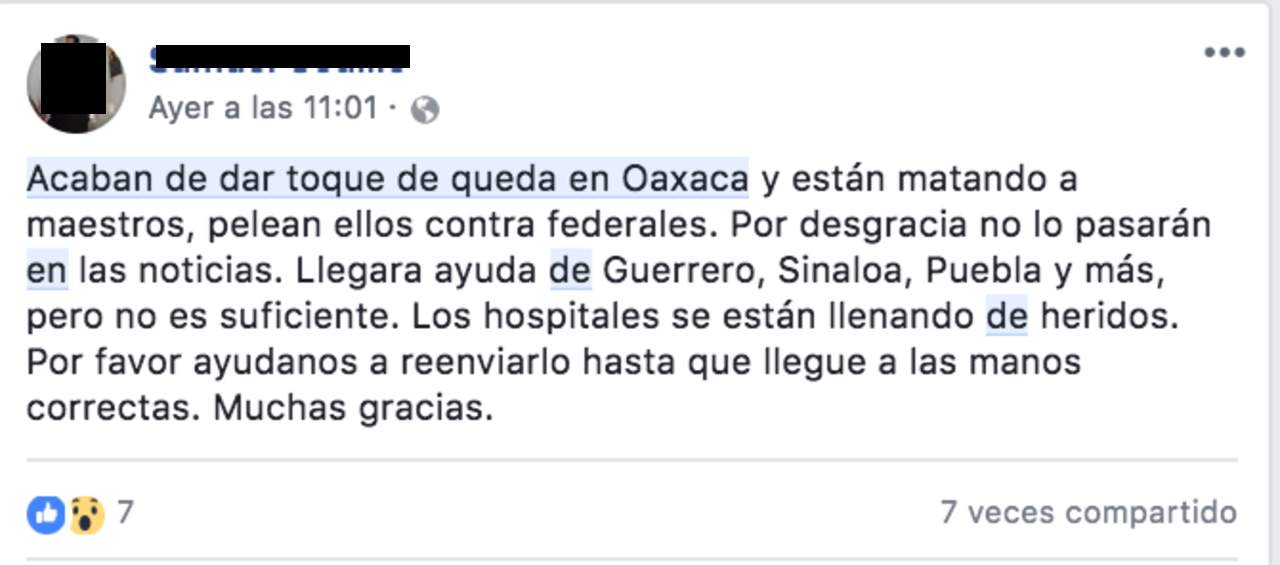 Una imagen y un mensaje del operativo de 2016 en Nochixtlán, Oaxaca, se difunde como si fuera real