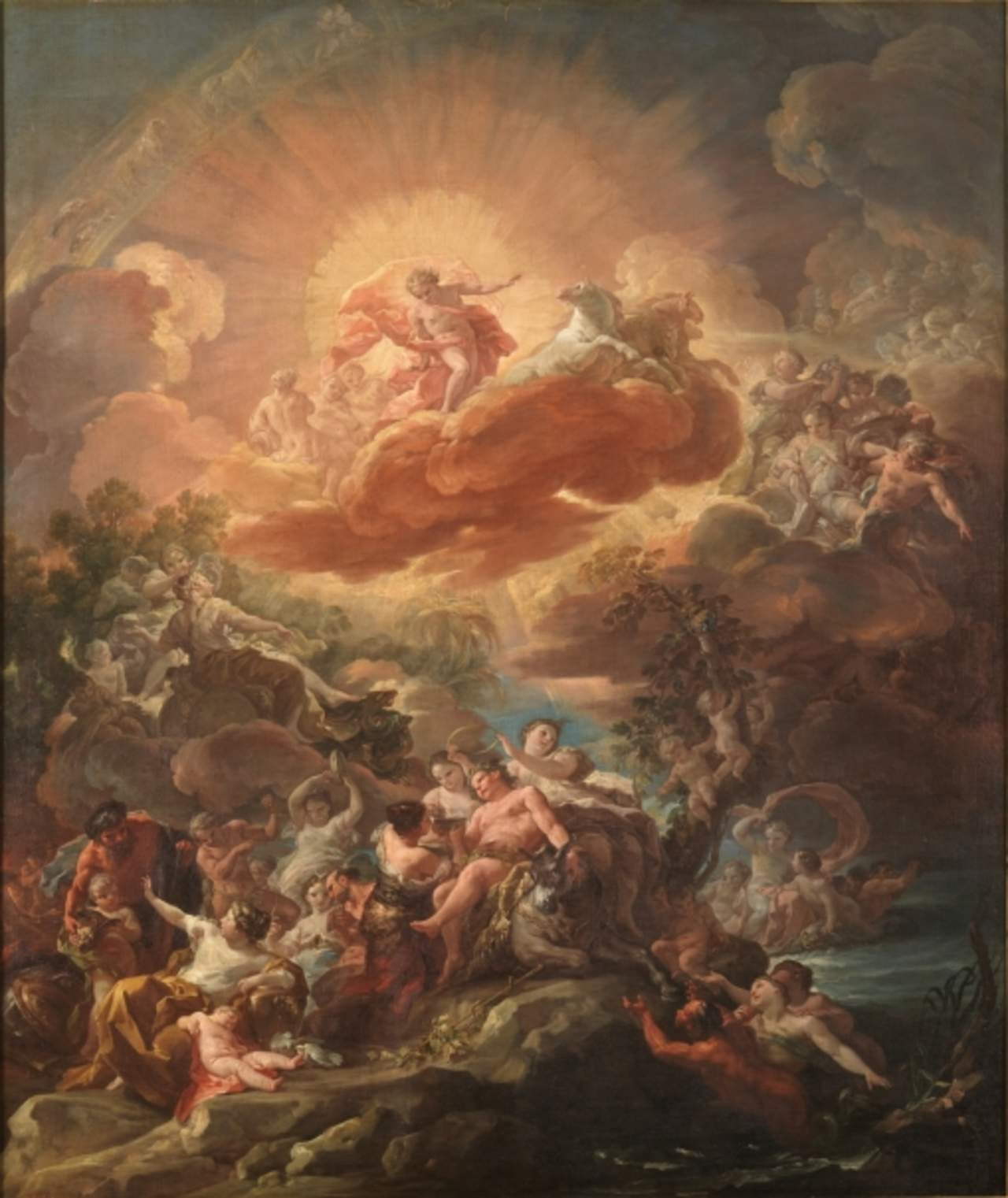 Este cuadro, cuya composición está basada en la mitología clásica grecolatina, es un boceto para el techo del Salón de Columnas del Palacio Real de Madrid, que fue pintado en 1762. (ESPECIAL)