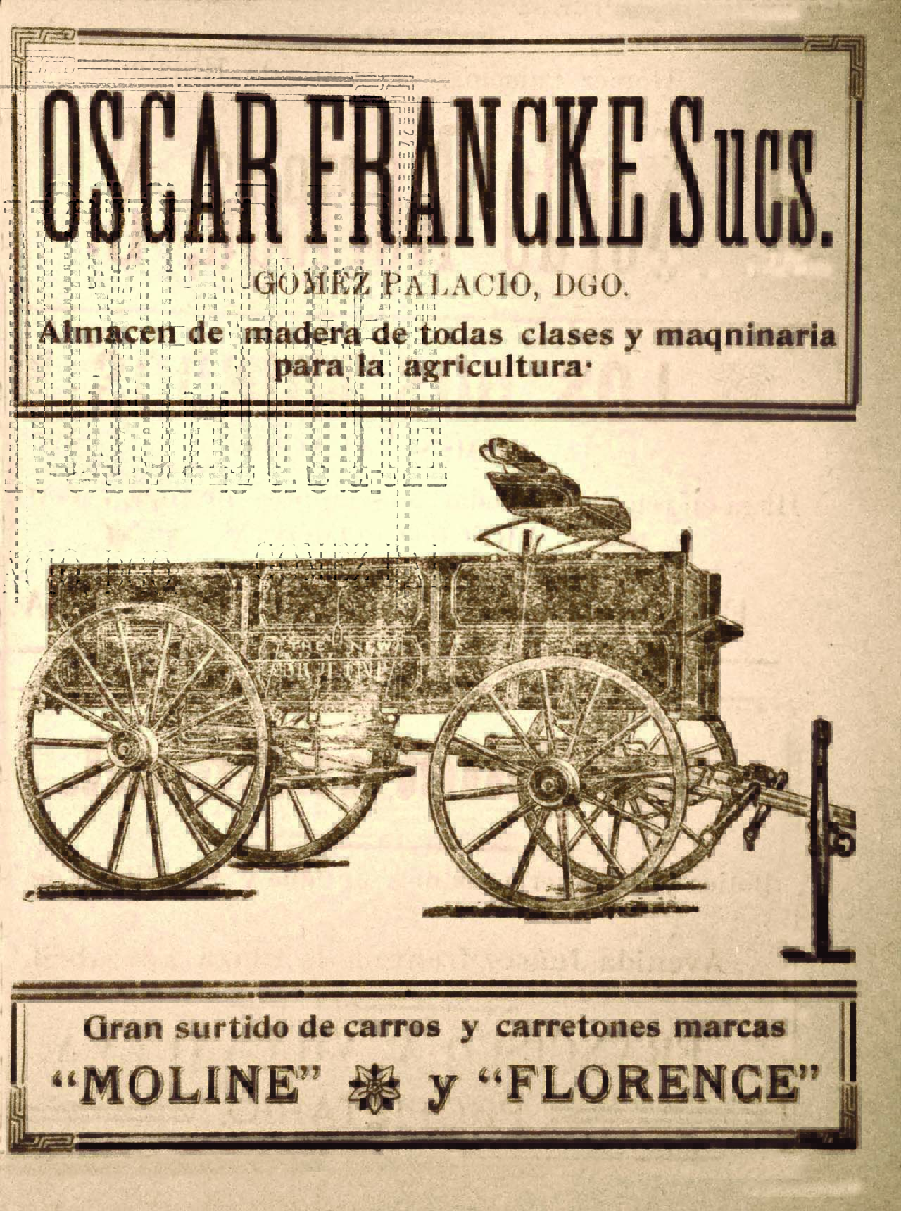 Carretones Oscar Francke. Directorio Comercial  de Torreón, 1905.
