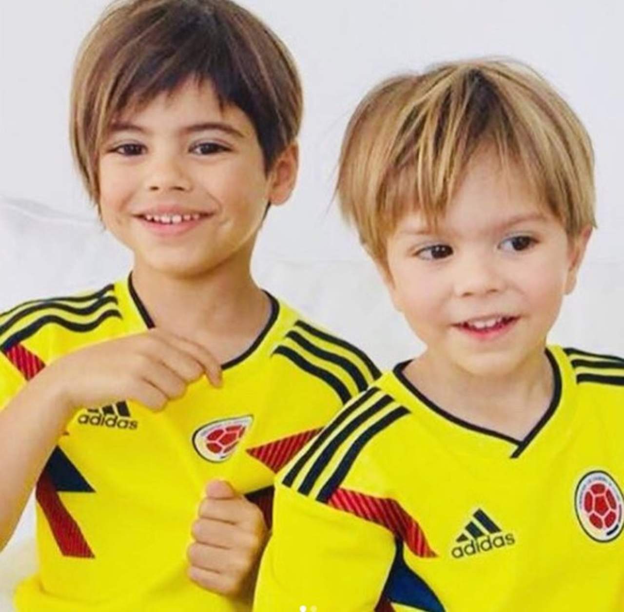 hakira compartió en sus redes sociales dos tiernas fotos de sus hijos con la playera de la selección de Colombia. (ESPECIAL)

