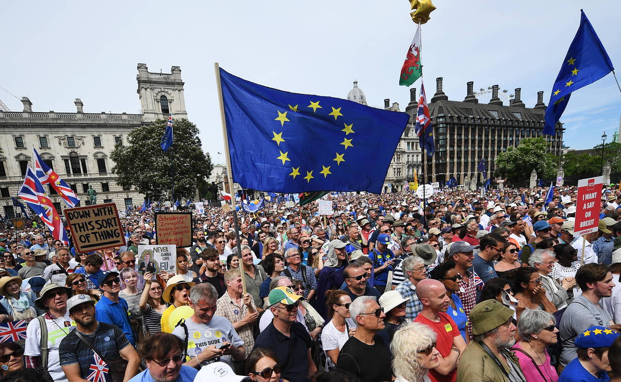 Opositores del Brexit marcharon al parlamento.