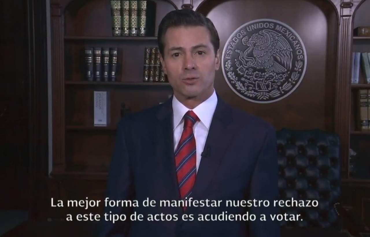 Por otra, Peña Nieto reviró que 'lamentablemente también se registraron hechos violentos en distintas localidades... la mejor forma de manifestar el rechazo es acudiendo a votar'. (ESPECIAL)