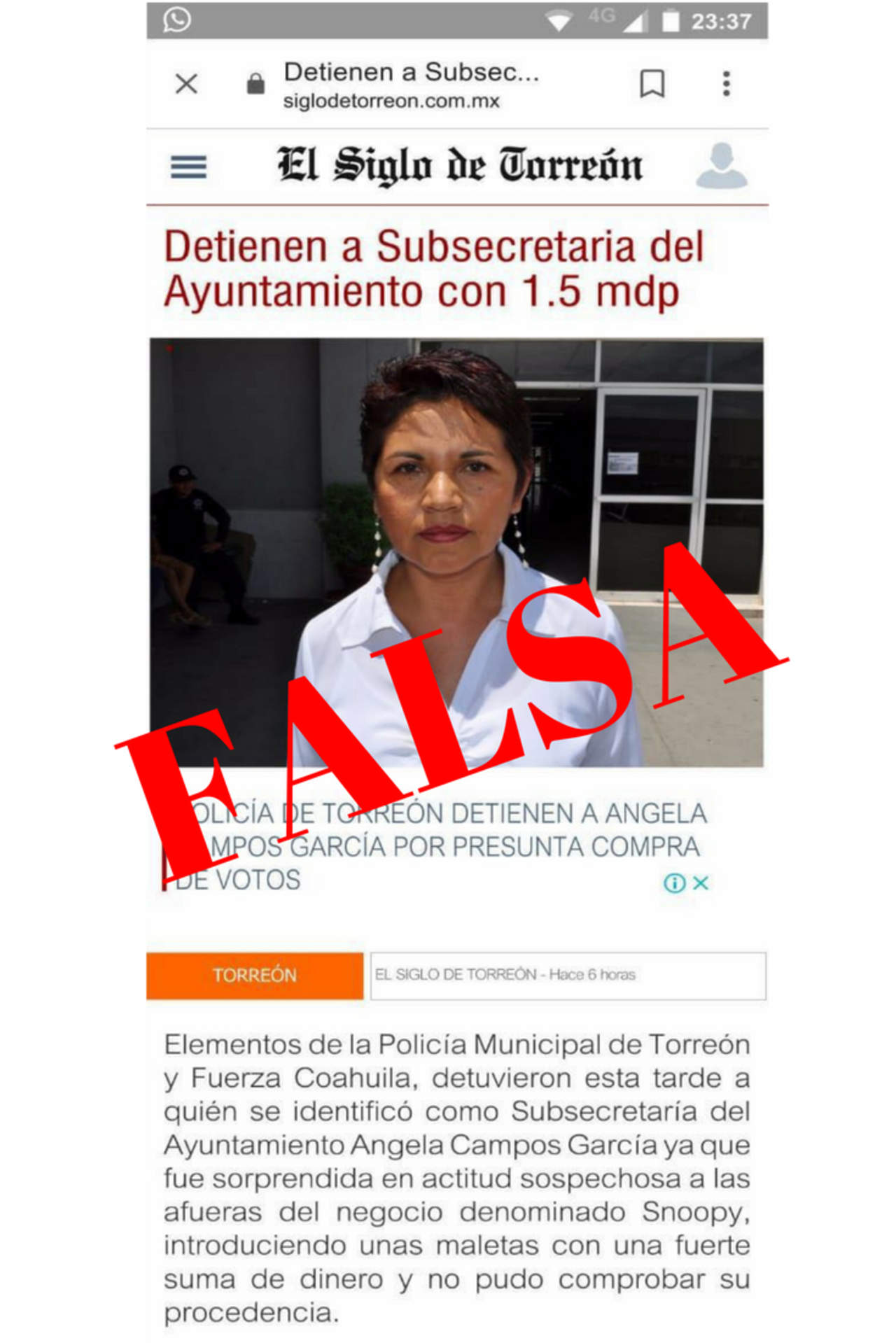 En redes sociales usan diseño de sitio web de El Siglo de Torreón para difundir noticias falsas. 