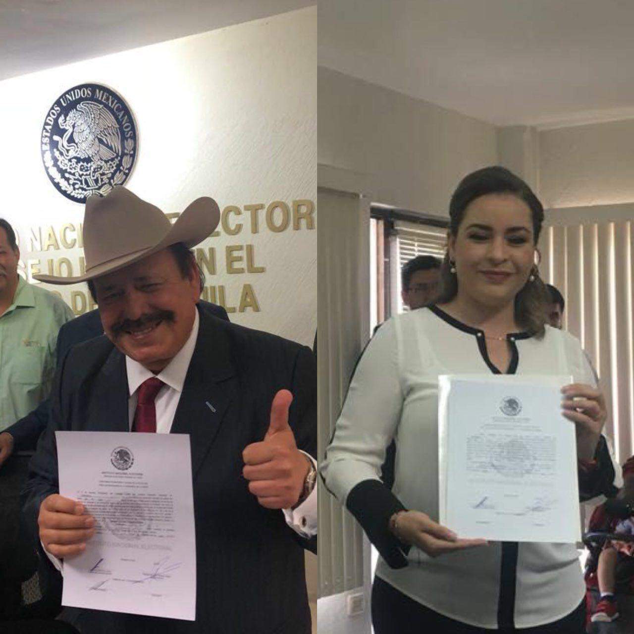Armando Guadiana y Verónica Martínez recibieron la constancia del INE. (EL SIGLO COAHUILA) 