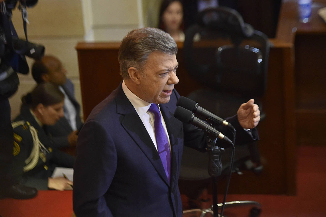 Postura. El presidente de Colombia, Juan Manuel Santos, arremetió contra Maduro y contra Ortega. (NOTIMEX)