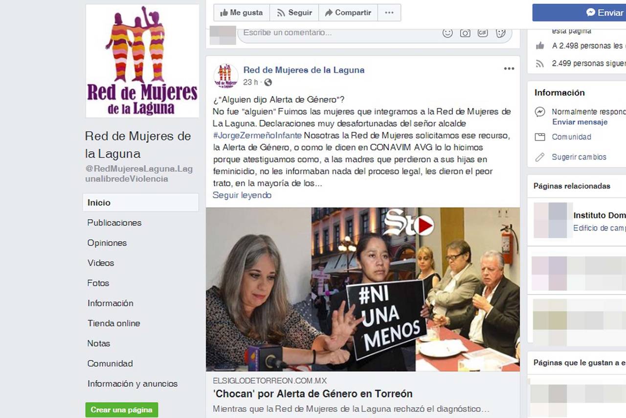 Molestia. La Red de Mujeres de La Laguna, a través de sus redes sociales, externó su malestar por las declaraciones del alcalde. (EL SIGLO DE TORREÓN)
