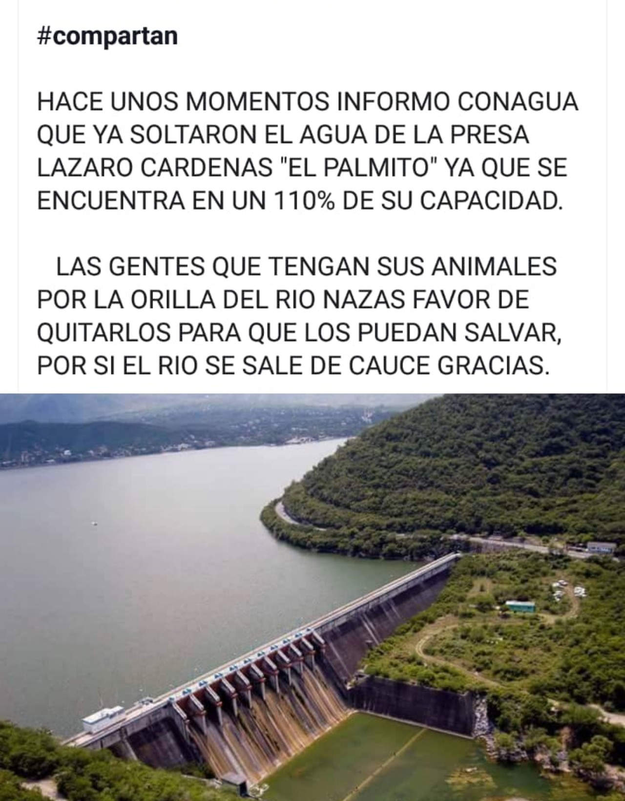 Aclaración. En redes, circularon rumores sobre el desfogue de la presa Lázaro Cárdenas, así como de una gran tormenta. (ESPECIAL)