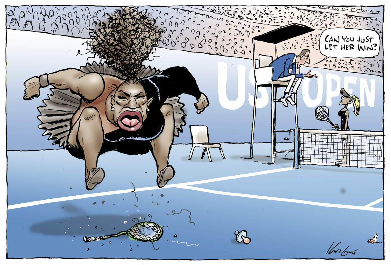 Caricatura de Serena Williams dibujada por Mark Knight, quien trabaja en el periódico Herald Sun de Melbourne, Australia. (AP)