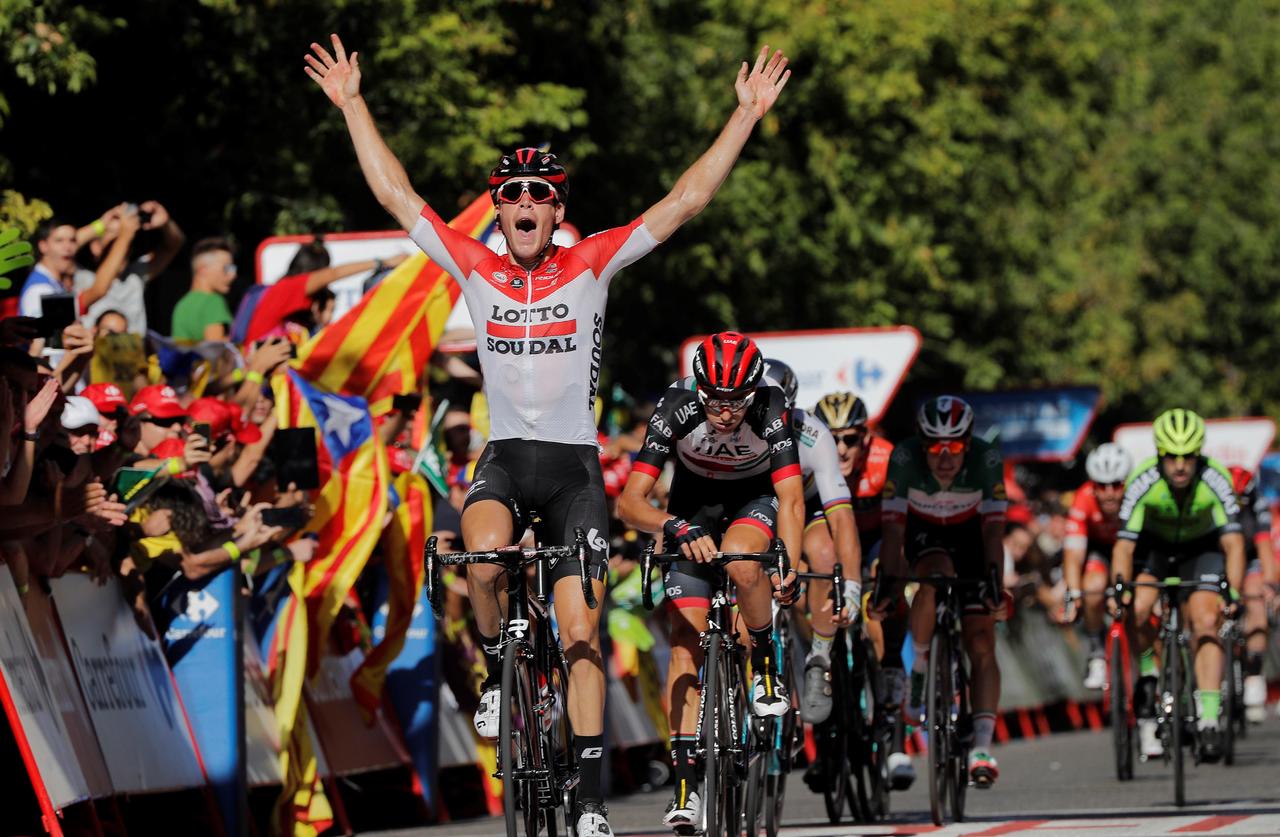Jelle Wallays acabó la etapa 18 de la Vuelta a España en primer lugar.