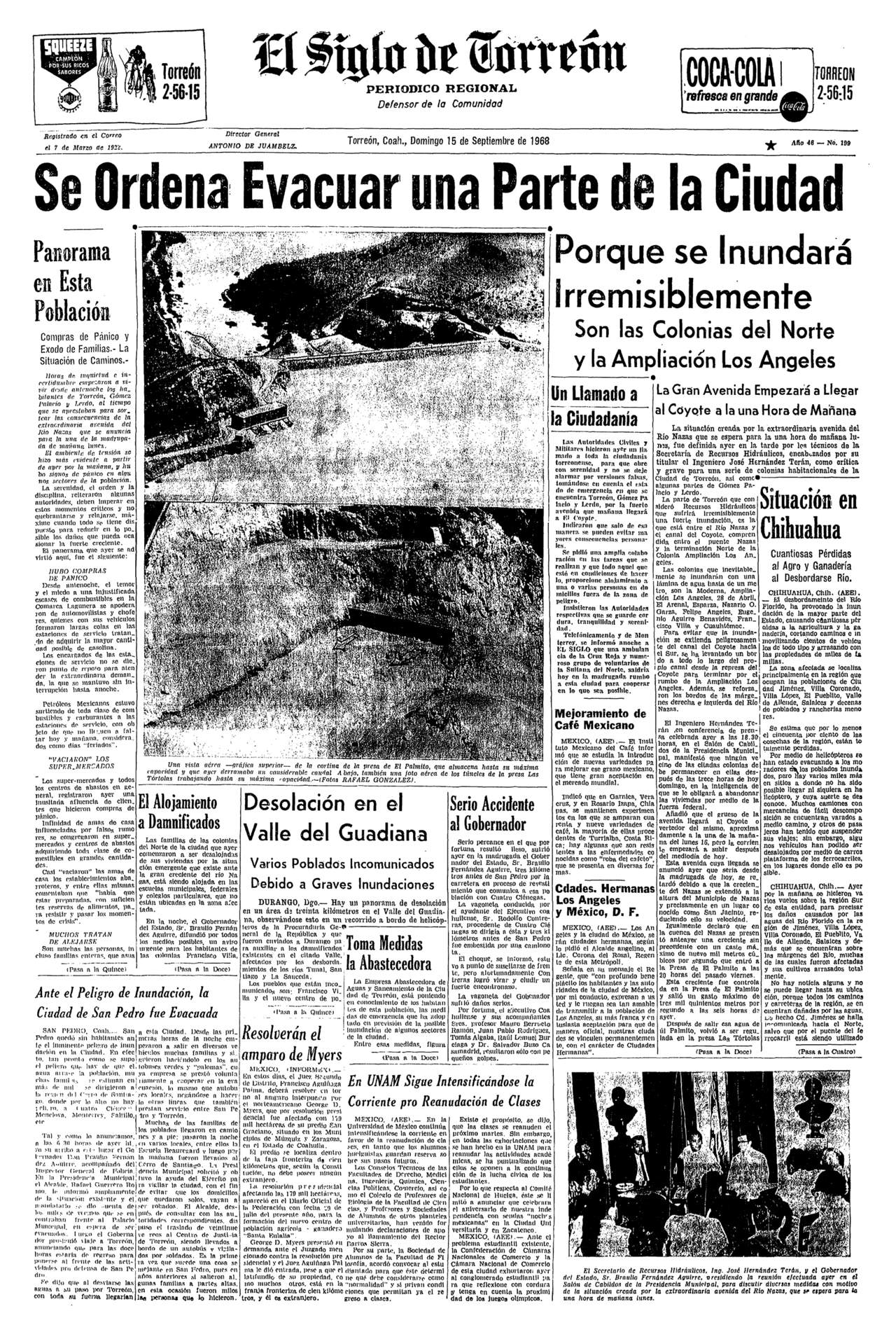 Carátula de El Siglo de Torreón del 15 de septiembre de 1968.