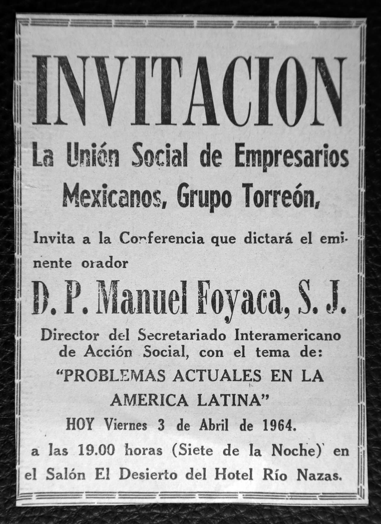 
Invitación  de la Unión de Empresarios Mexicanos, Grupo Torreón.