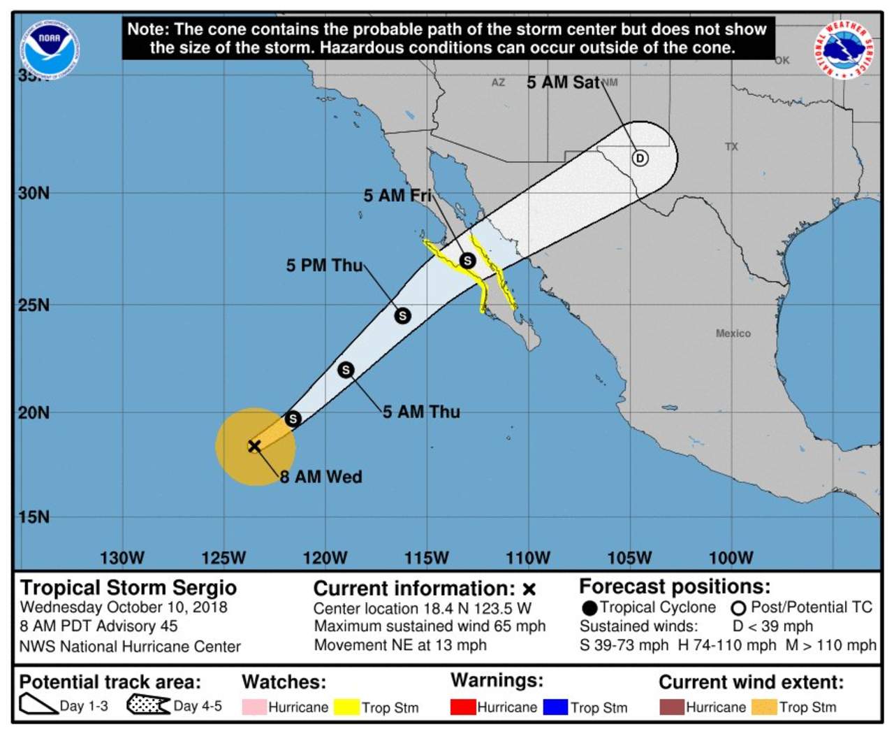  La Coordinación Estatal de Protección Civil (UEPC) emitió alerta amarilla y azul para los 72 municipios de Sonora, ante posibles afectaciones por lluvias y vientos de la tormenta tropical Sergio. (TWITTER)
