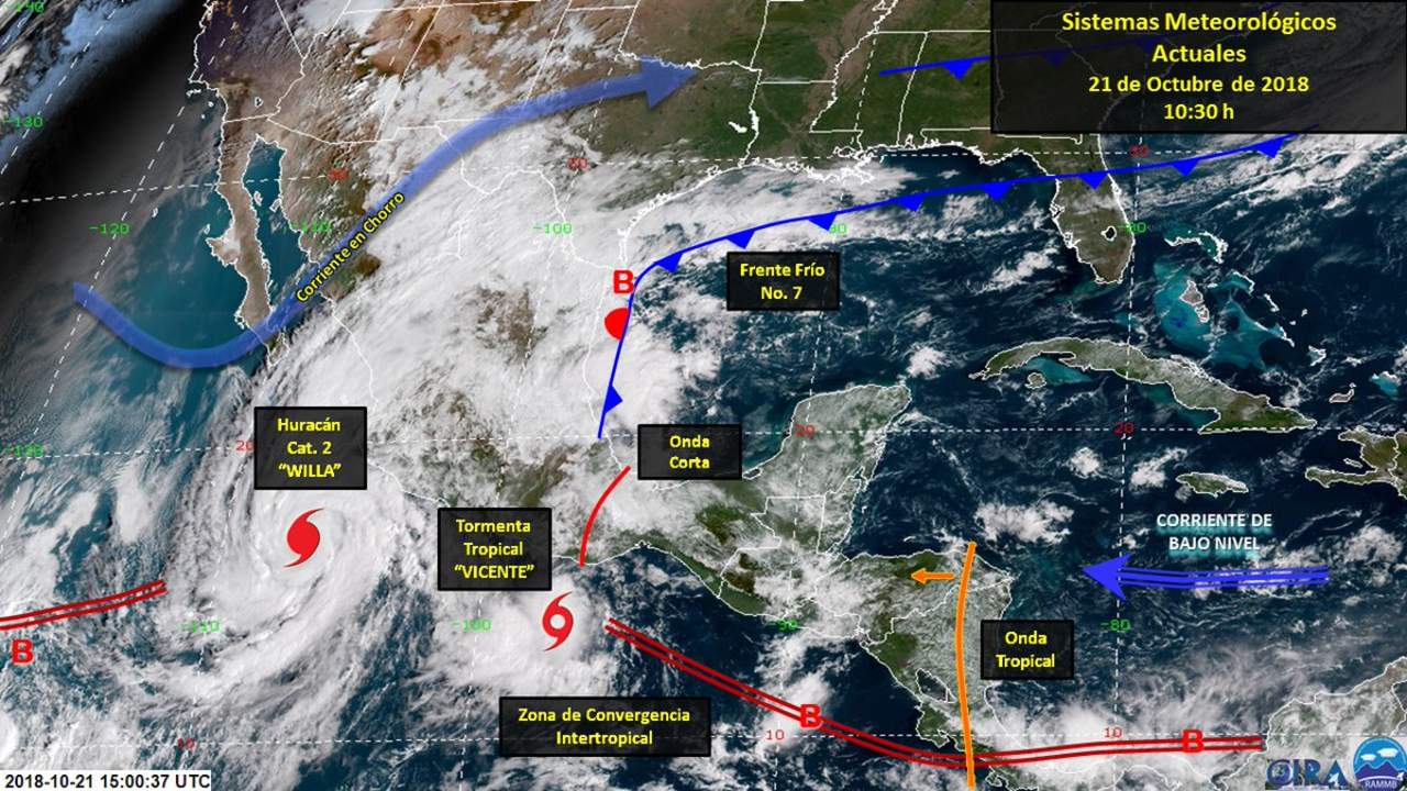 'Willa' evoluciona a huracán de categoría 2 frente a costas del oeste de México. (ESPECIAL) 