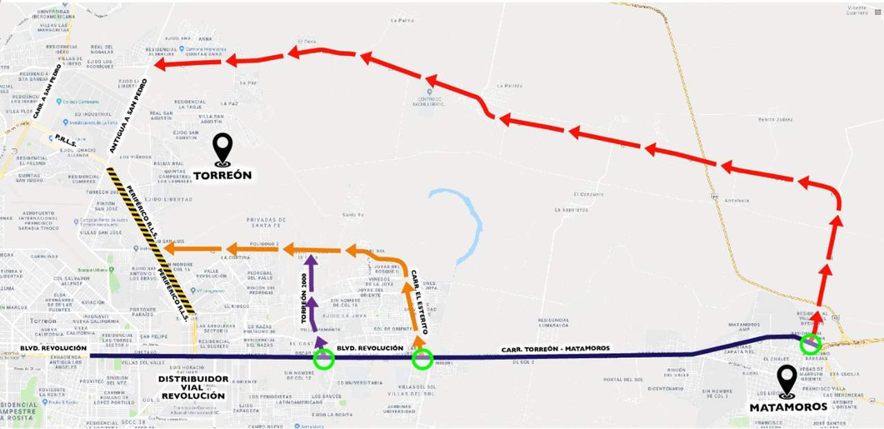 Dan rutas alternas al tránsito pesado en Periférico de Torreón