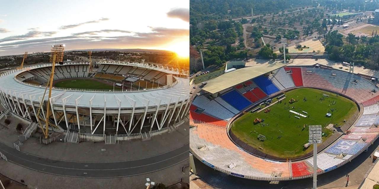Los estadios Mario Alberto Kempes (i) y Malvinas Argentinas (d), donde se desarrollarán los duelos entre México y la Albiceleste. (Especial)