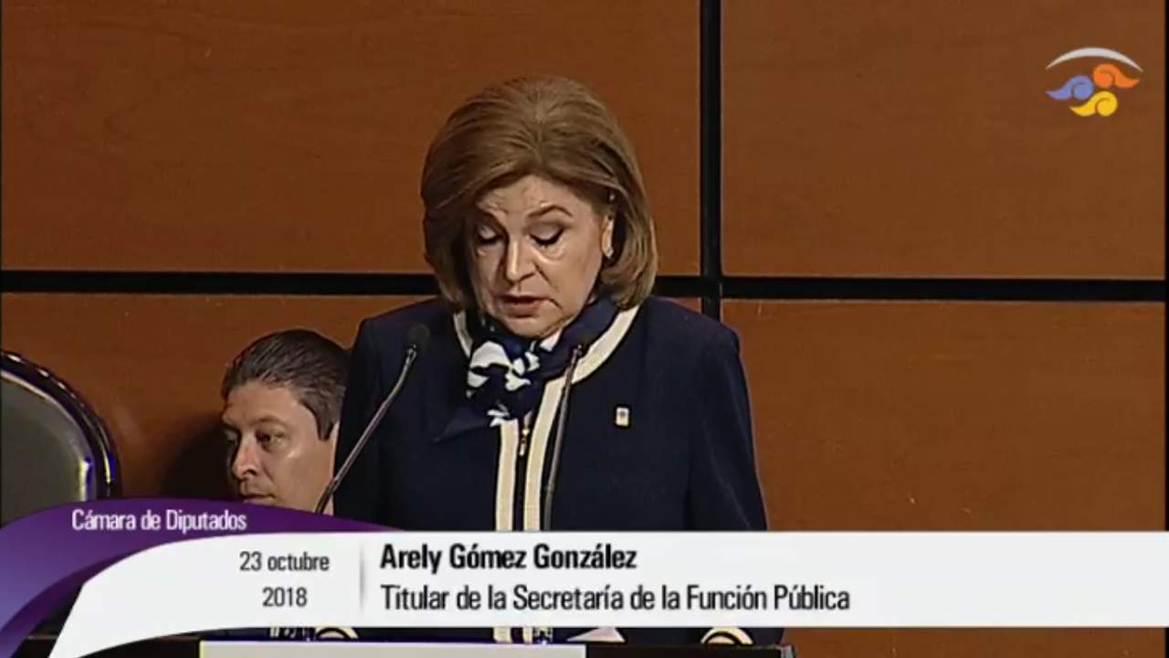 La titular de la Secretaría de la Función Pública (SFP), Arely Gómez González, comparece ante las Comisiones de Transparencia y Anticorrupción, y de Vigilancia de la Auditoría Superior de la Federación de la Cámara de Diputados. (ESPECIAL)