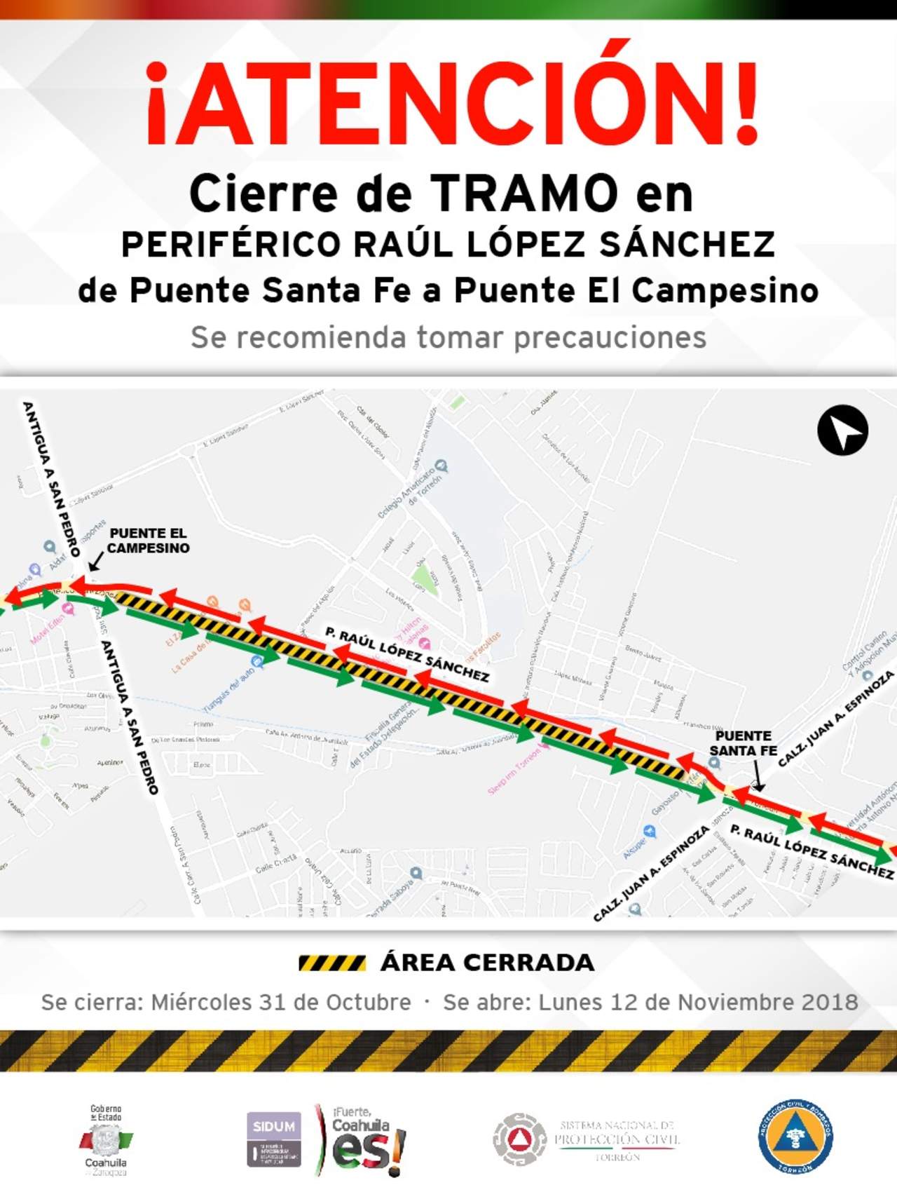 Se cerrará a la circulación el tramo entre el Puente Santa Fe al Puente El Campesino. (EL SIGLO DE TORREÓN)