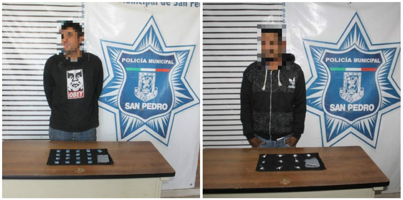 En diferentes operativos, policías municipales de San Pedro detuvieron a dos hombres por posesión de narcóticos. (ESPECIAL)

