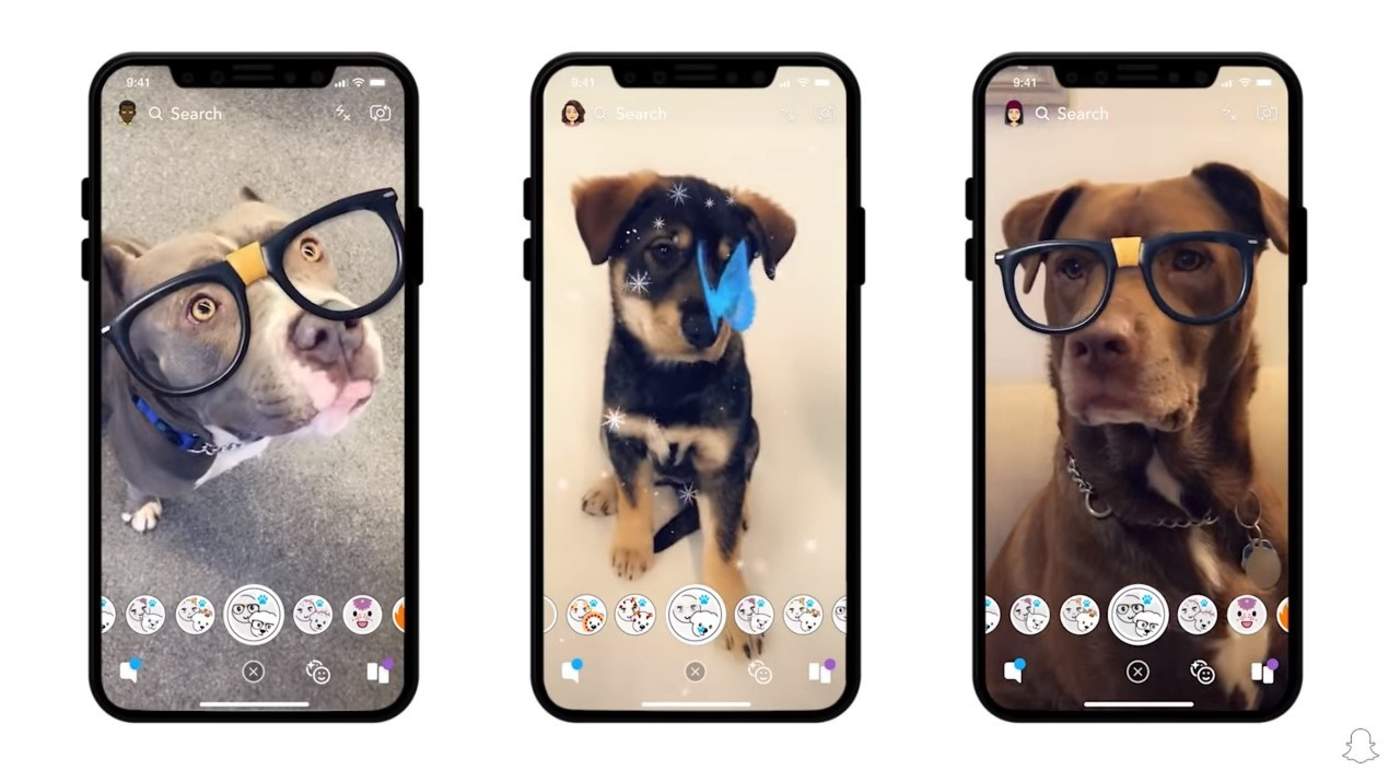 Snapchat presentó Dog Lenes, la cual permite seleccionar la cara de tu “perrhijo” y usar los filtros que quieras.  (ESPECIAL)