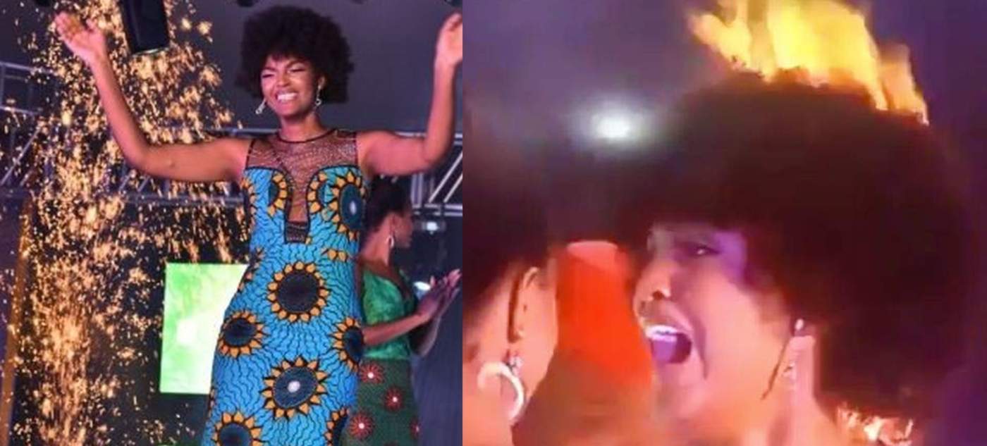 La coronan Miss África y su cabello se incendia
